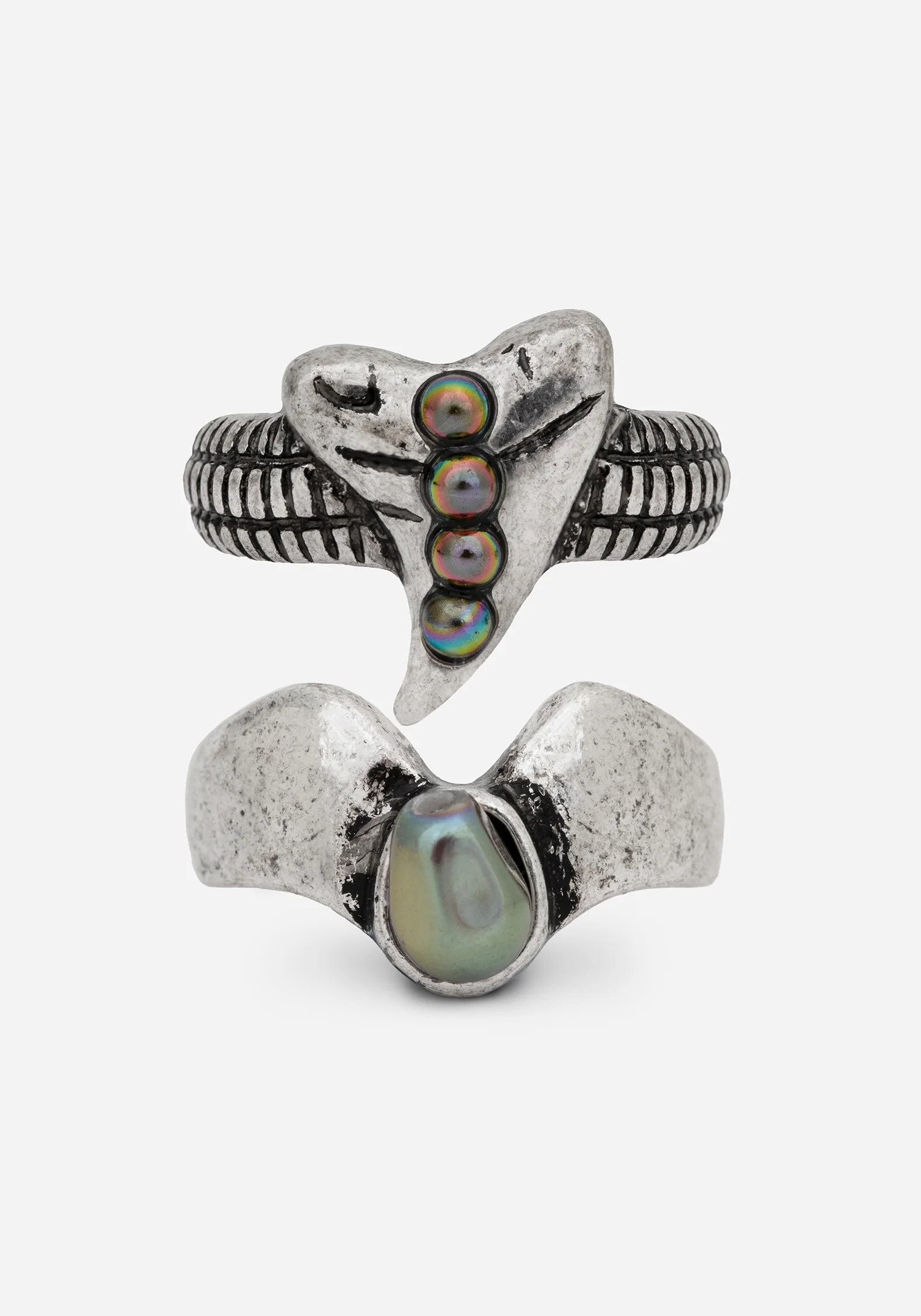 Shark Tooth Black Pearl Layered Ring Set
