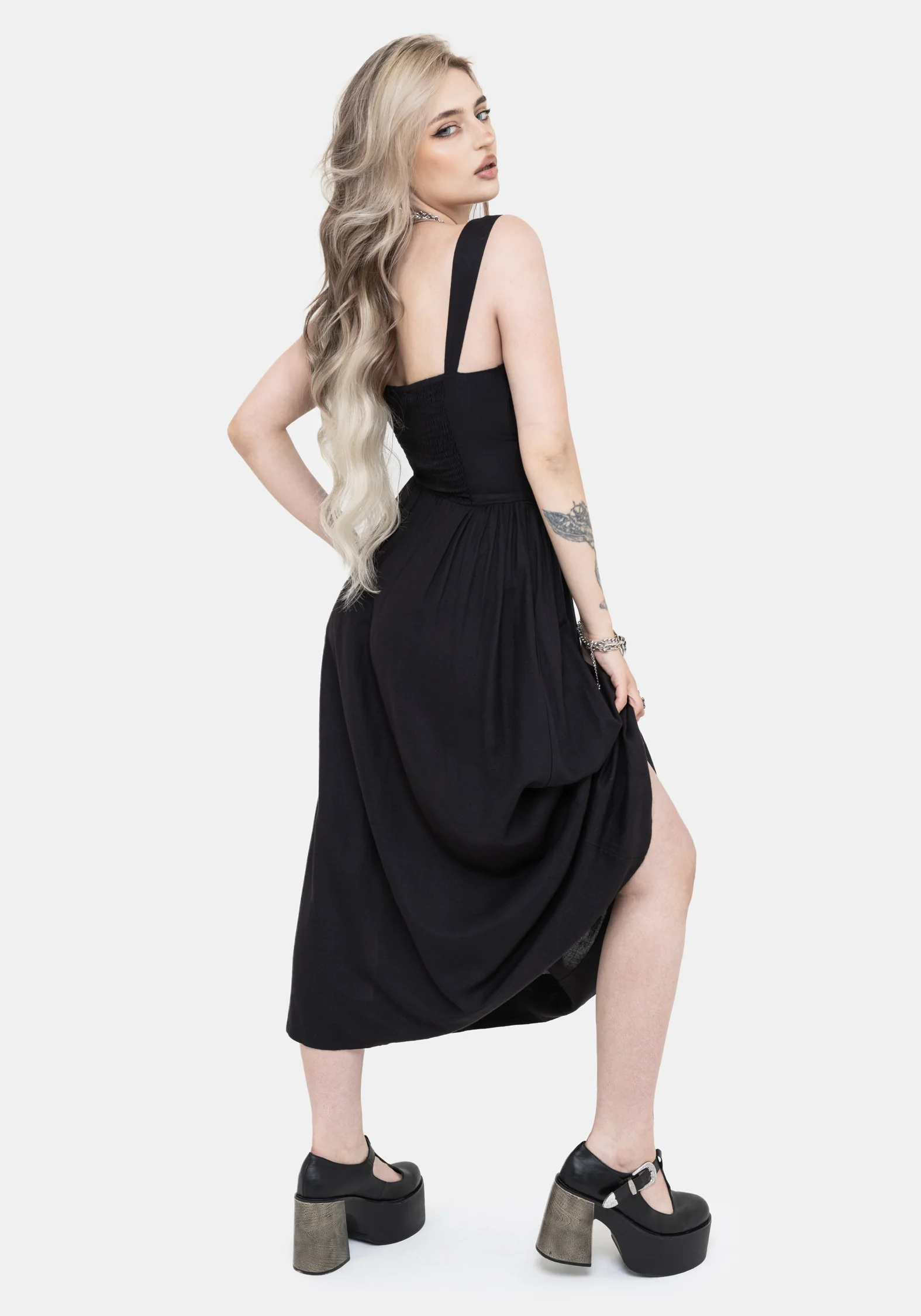 Skye Shirred Back Midaxi Dress - Black - Image 3