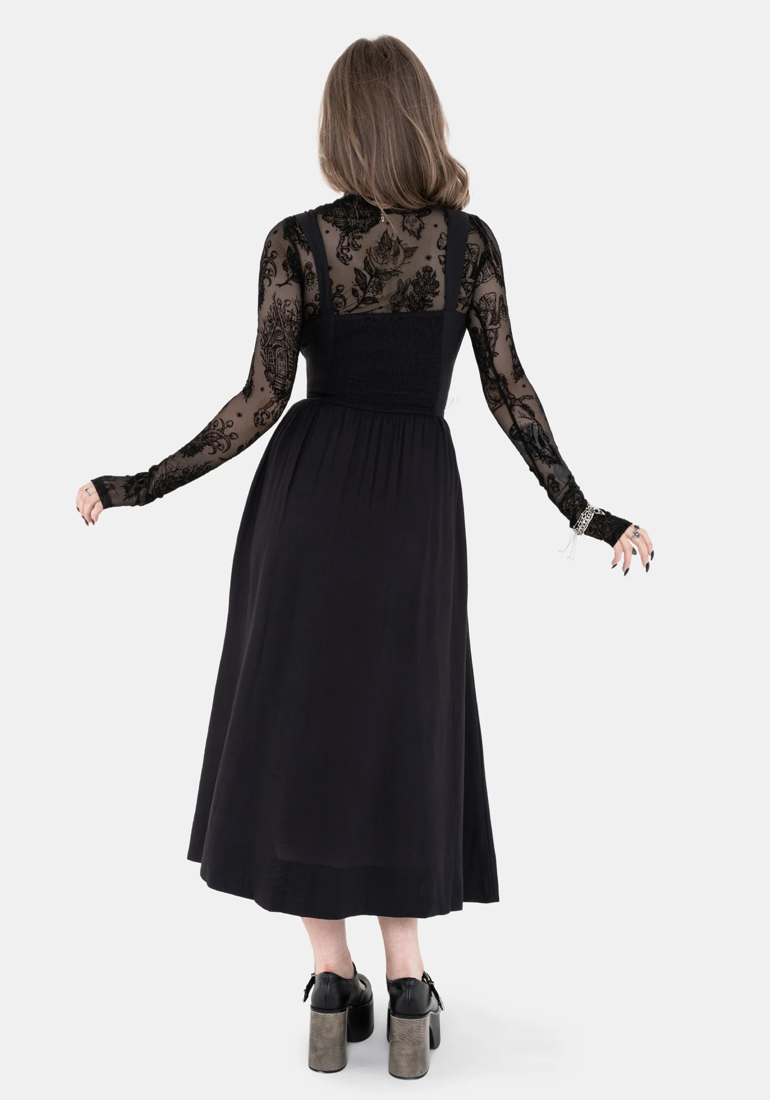 Skye Shirred Back Midaxi Dress - Black - Image 6