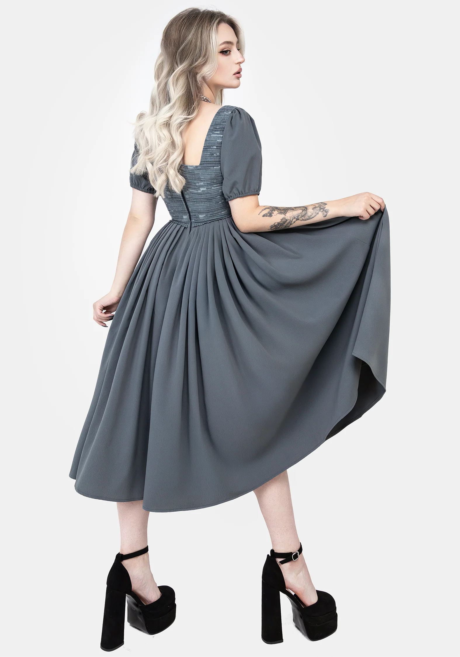 Slain Puff Sleeve Corset Midi Dress - Image 3