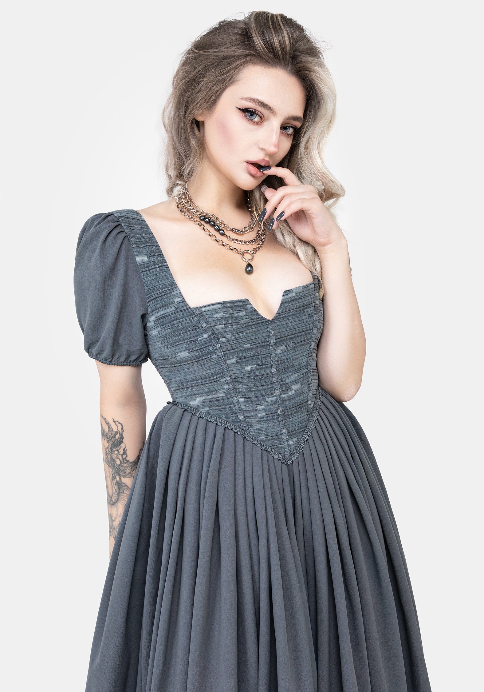 Slain Puff Sleeve Corset Midi Dress - Image 4