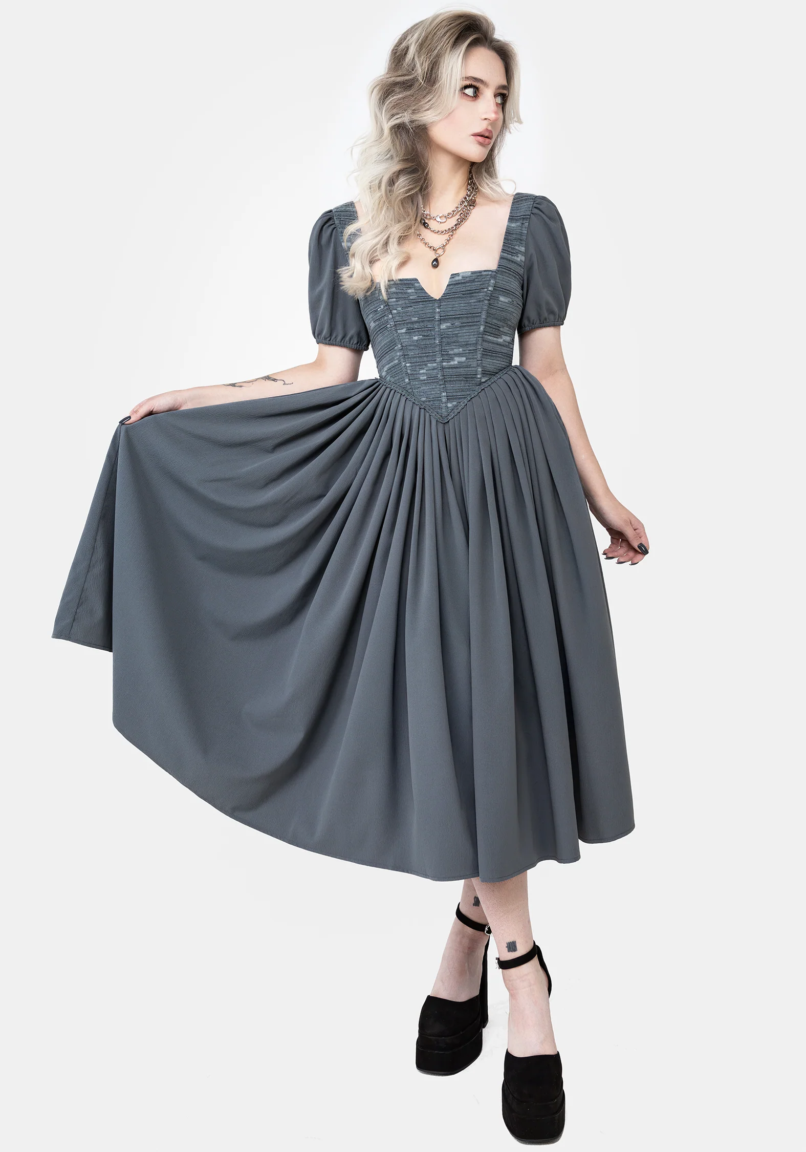 Slain Puff Sleeve Corset Midi Dress - Image 5