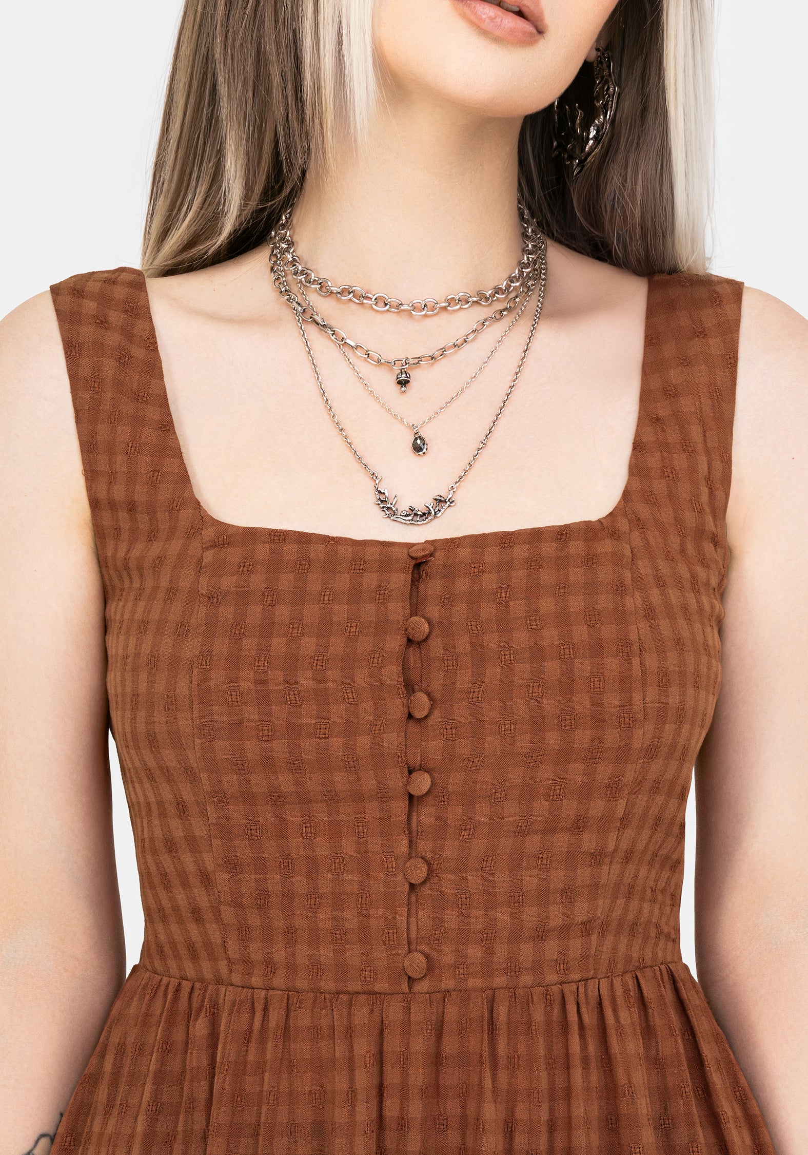 Soleil Cotton-Blend Check Cami Midi Dress - Image 4