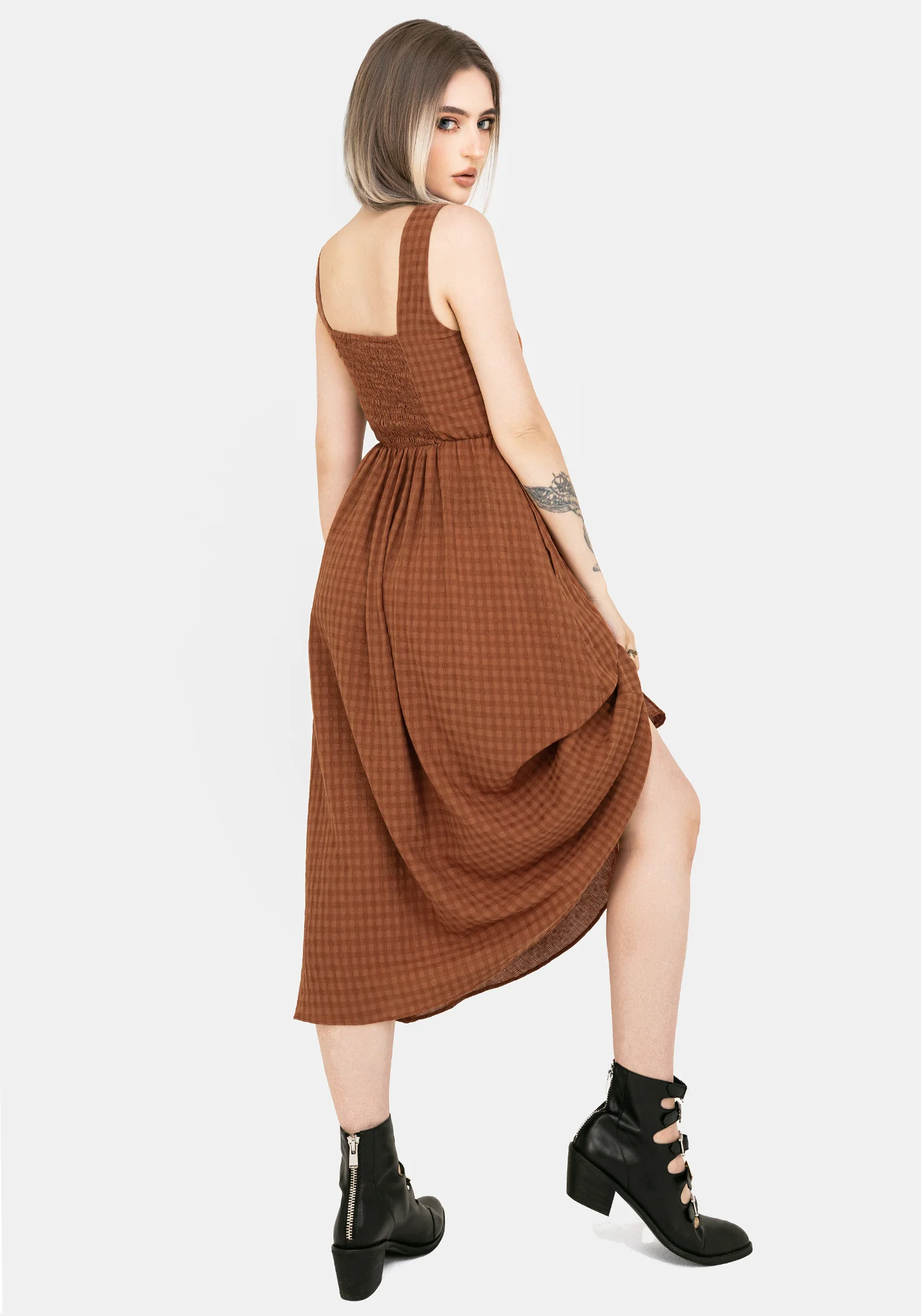 Soleil Cotton-Blend Check Cami Midi Dress - Image 5