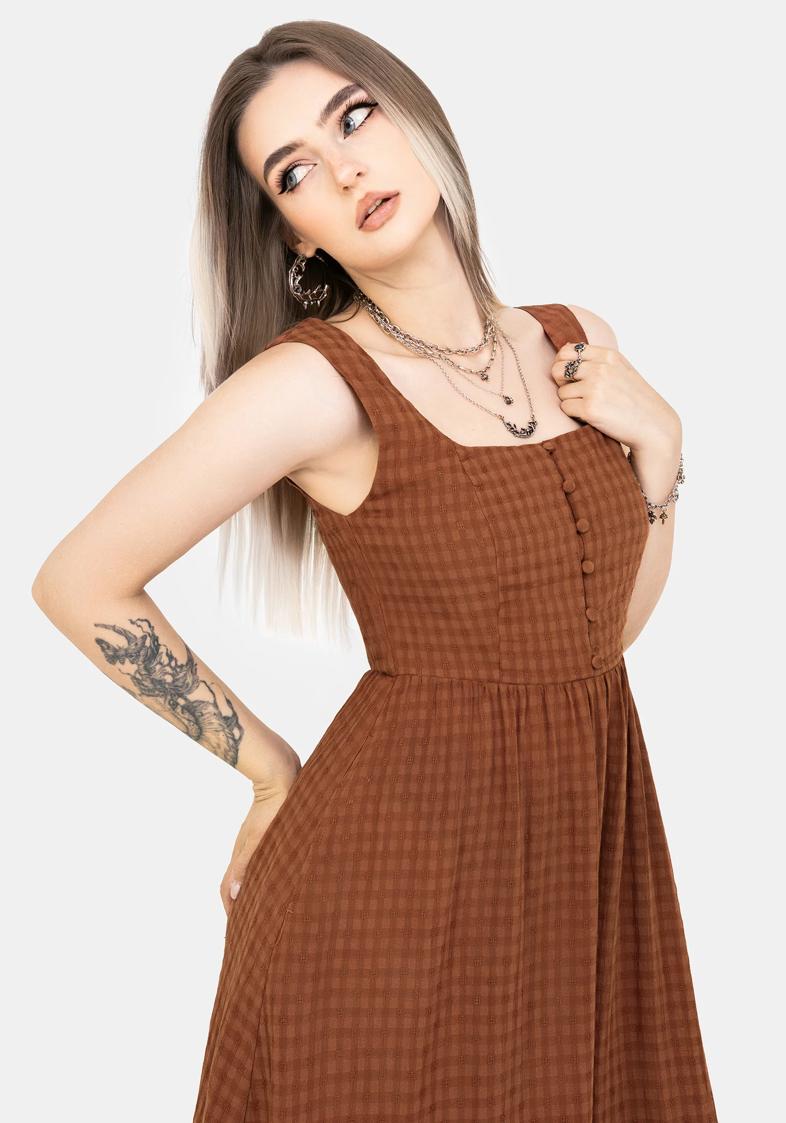 Soleil Cotton-Blend Check Cami Midi Dress - Image 6