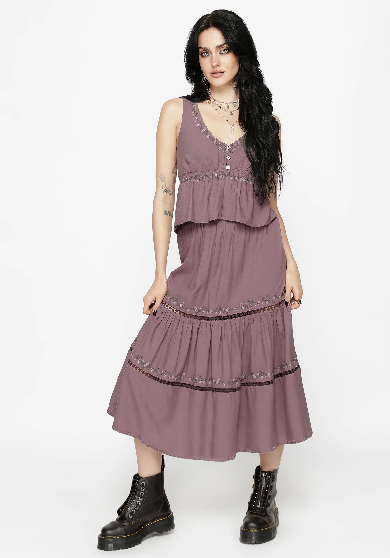 Solis Skull Embroidered Linen Midi Skirt - Image 5