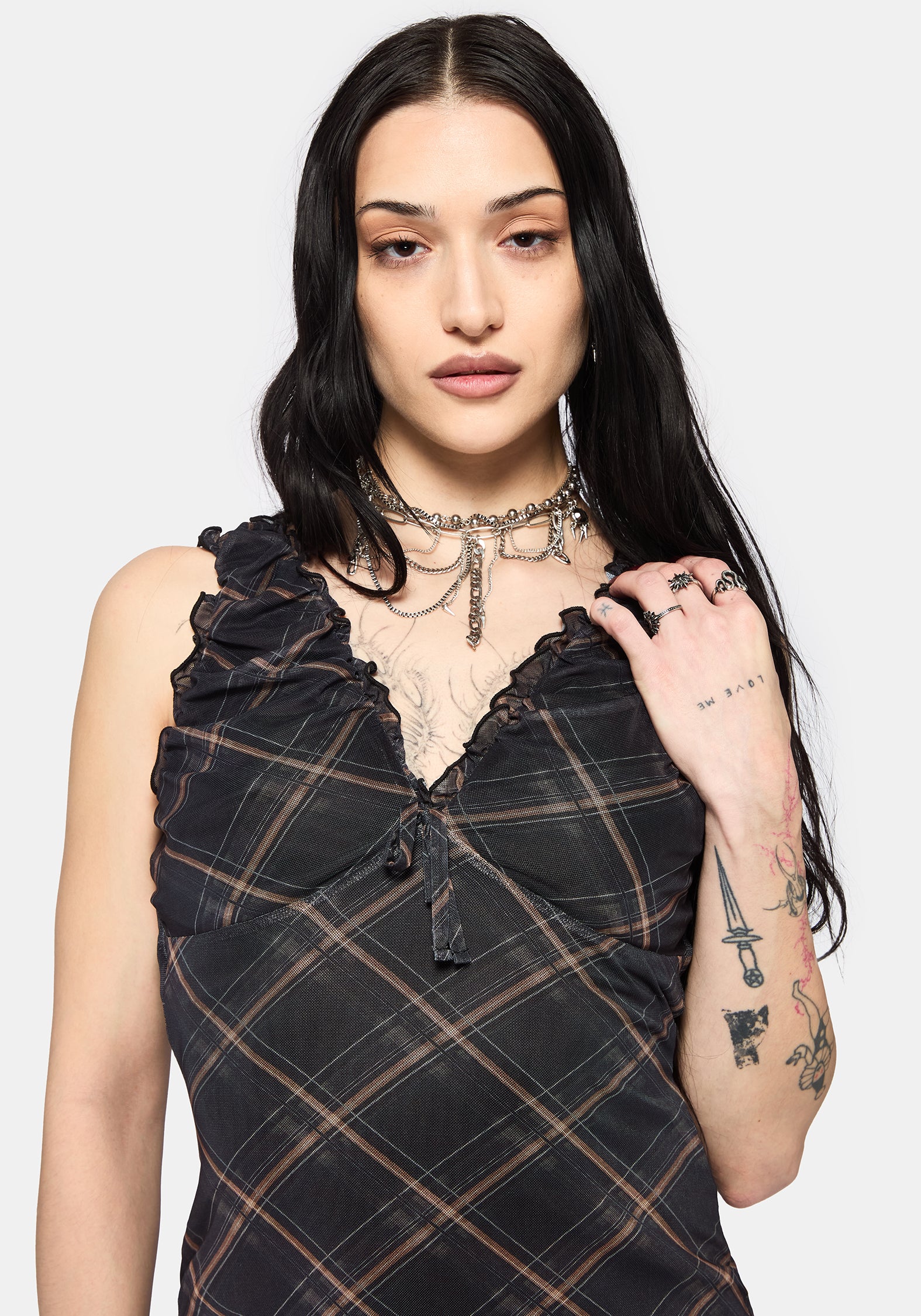 Sorrowelle Checked Mesh Midi Dress - Image 2