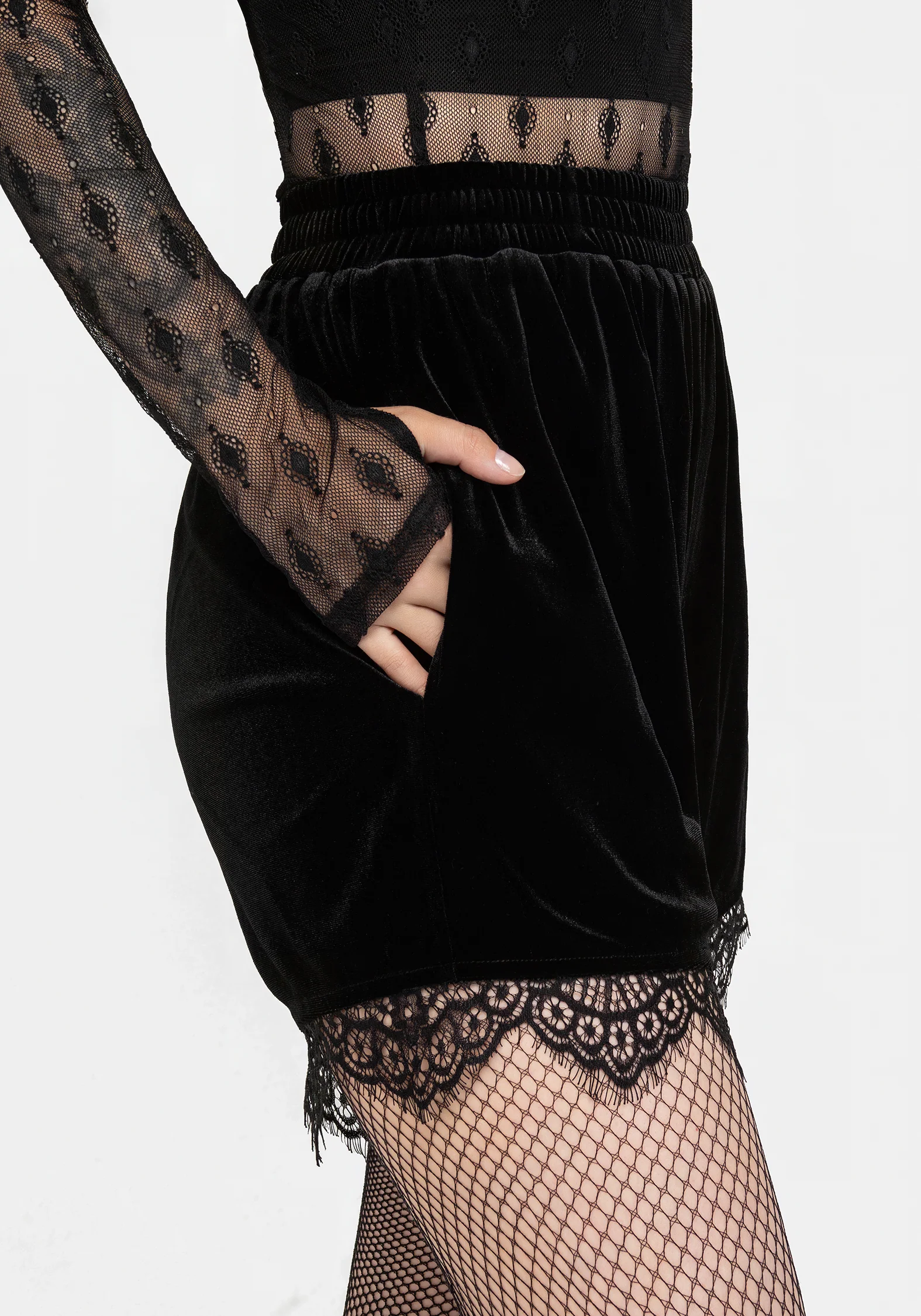Spydre Lace Hem Velour Shorts - Image 2