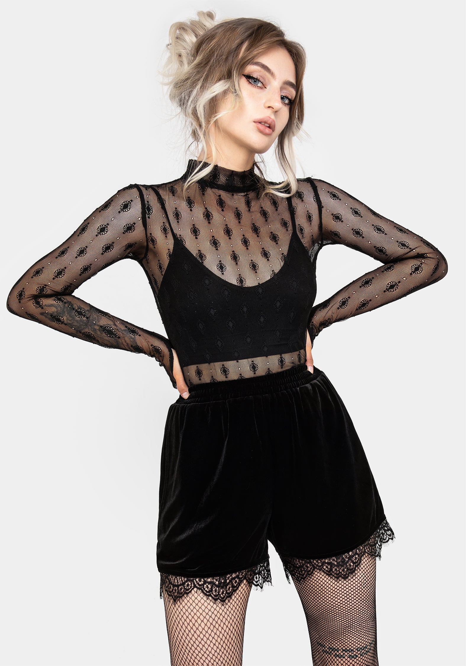 Spydre Lace Hem Velour Shorts - Image 4