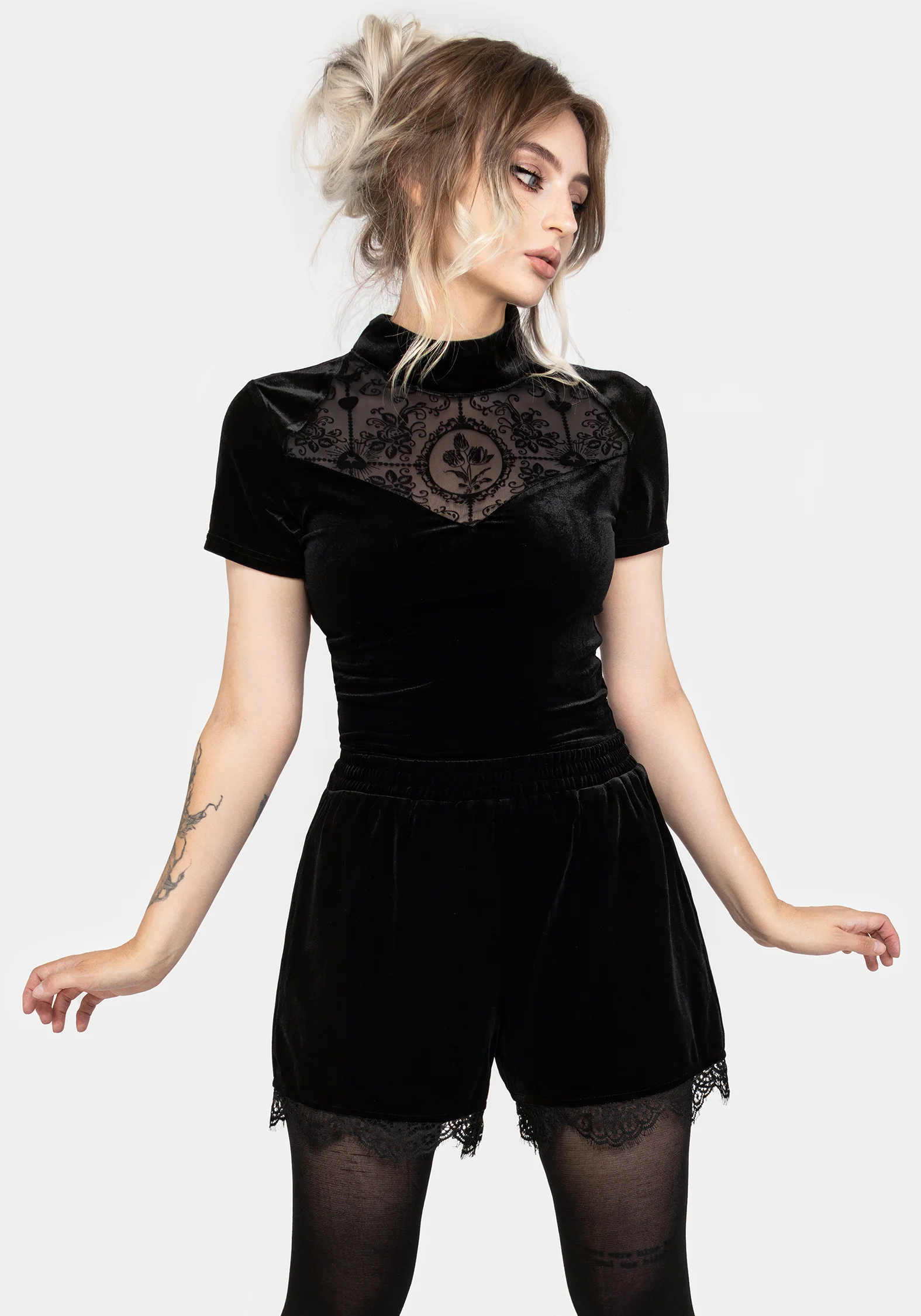 Spydre Lace Hem Velour Shorts - Image 7