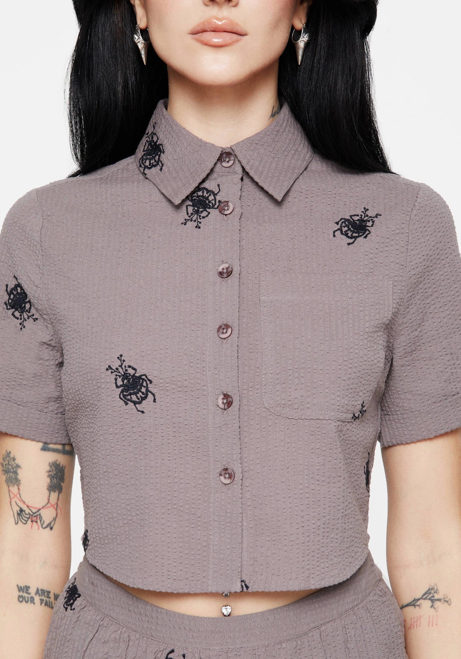 Stag Beetle Embroidered Button Up Shirt - Image 2