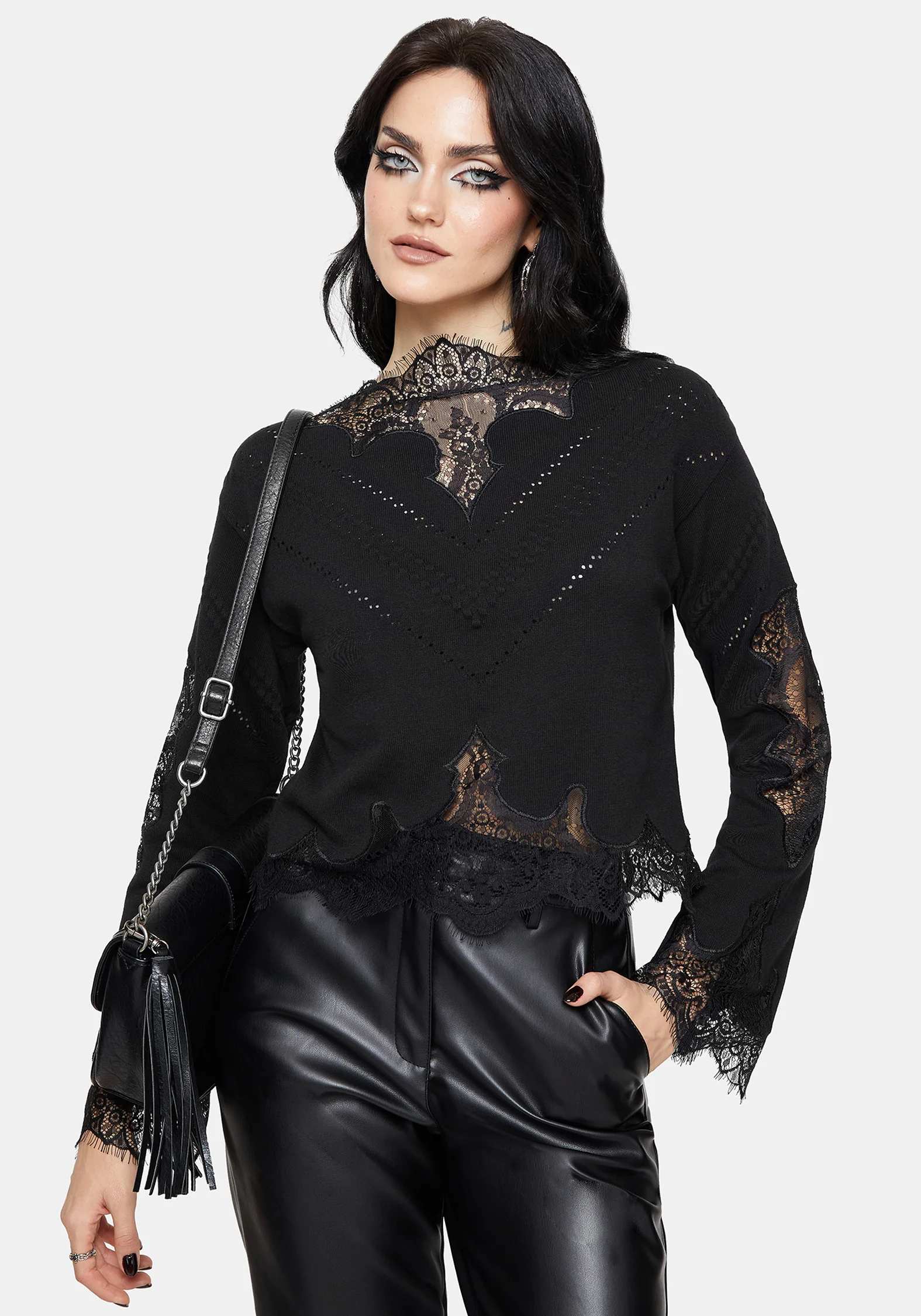 Stormwoken Pointelle Lace Detail Knit Sweater - Image 4
