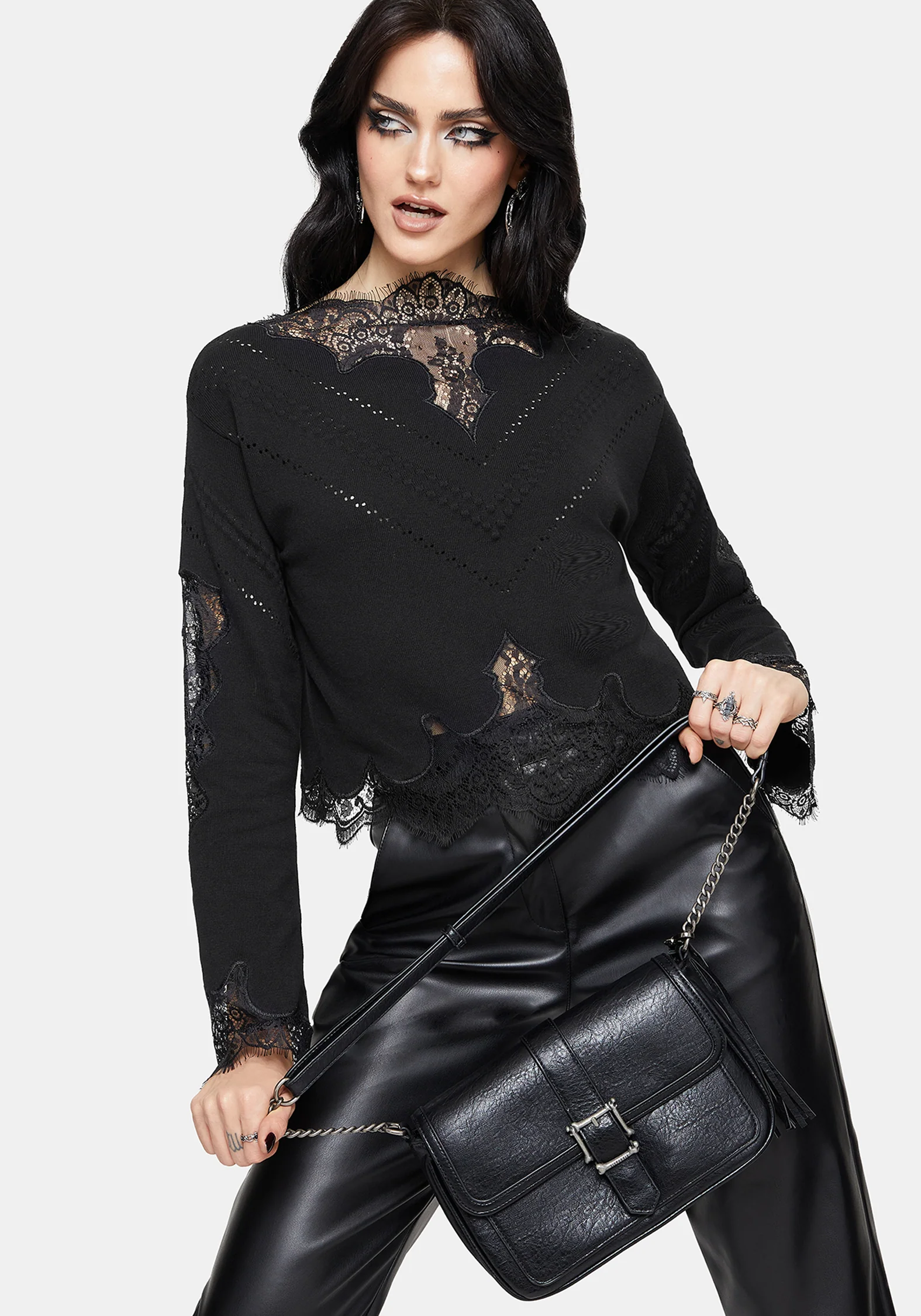 Stormwoken Pointelle Lace Detail Knit Sweater - Image 6