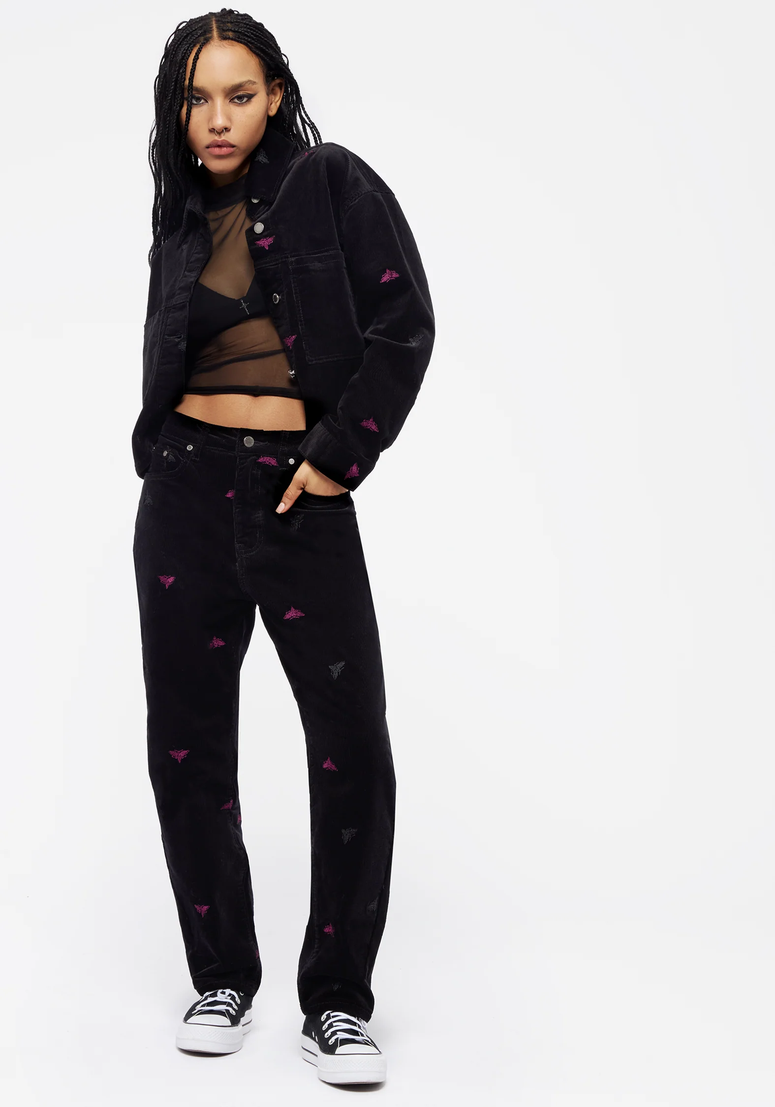Styx Moth Embroidered Cord Trousers - Image 7