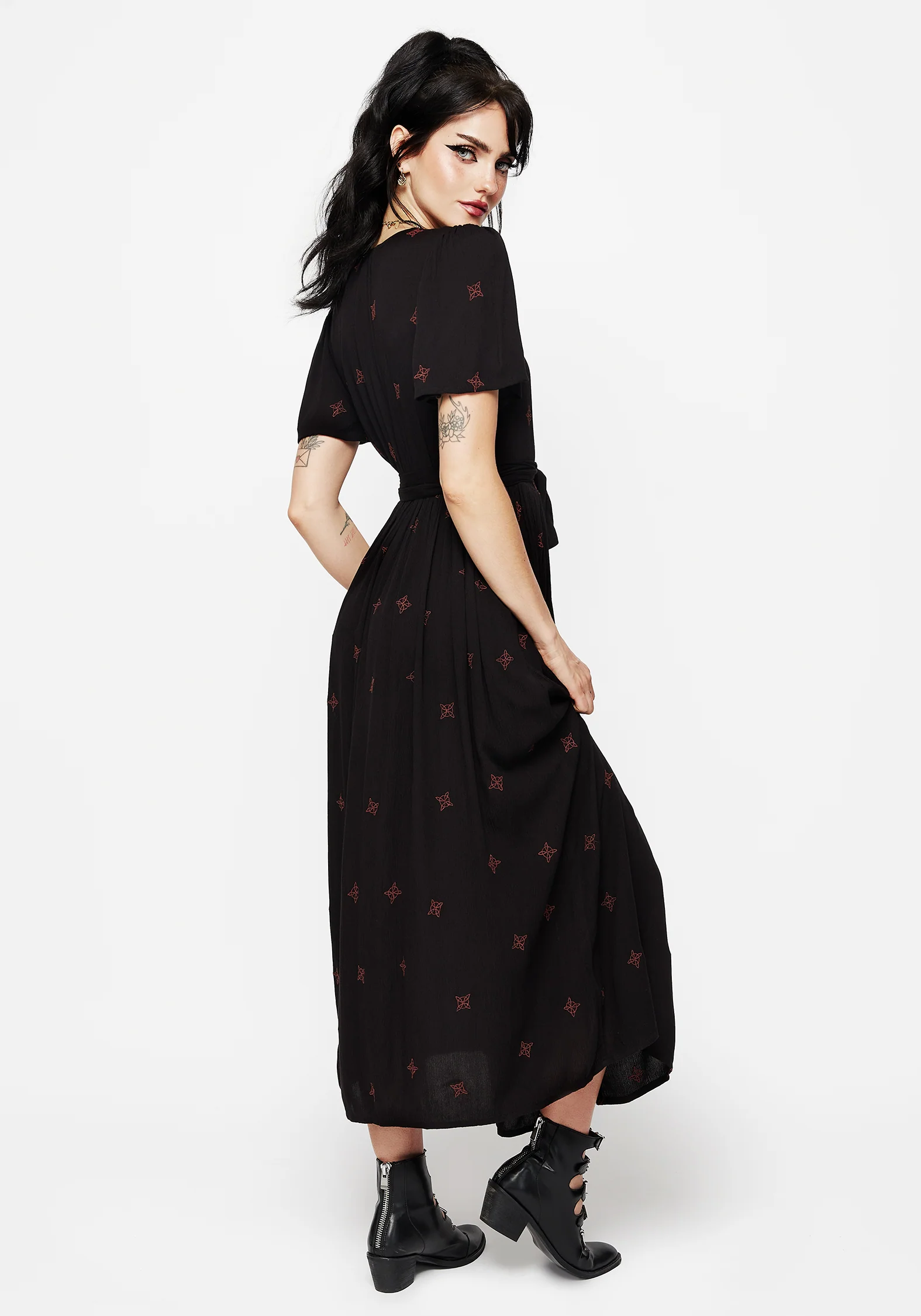Sublime Witches Knot Embroidered Button Up Midi Dress - Image 3