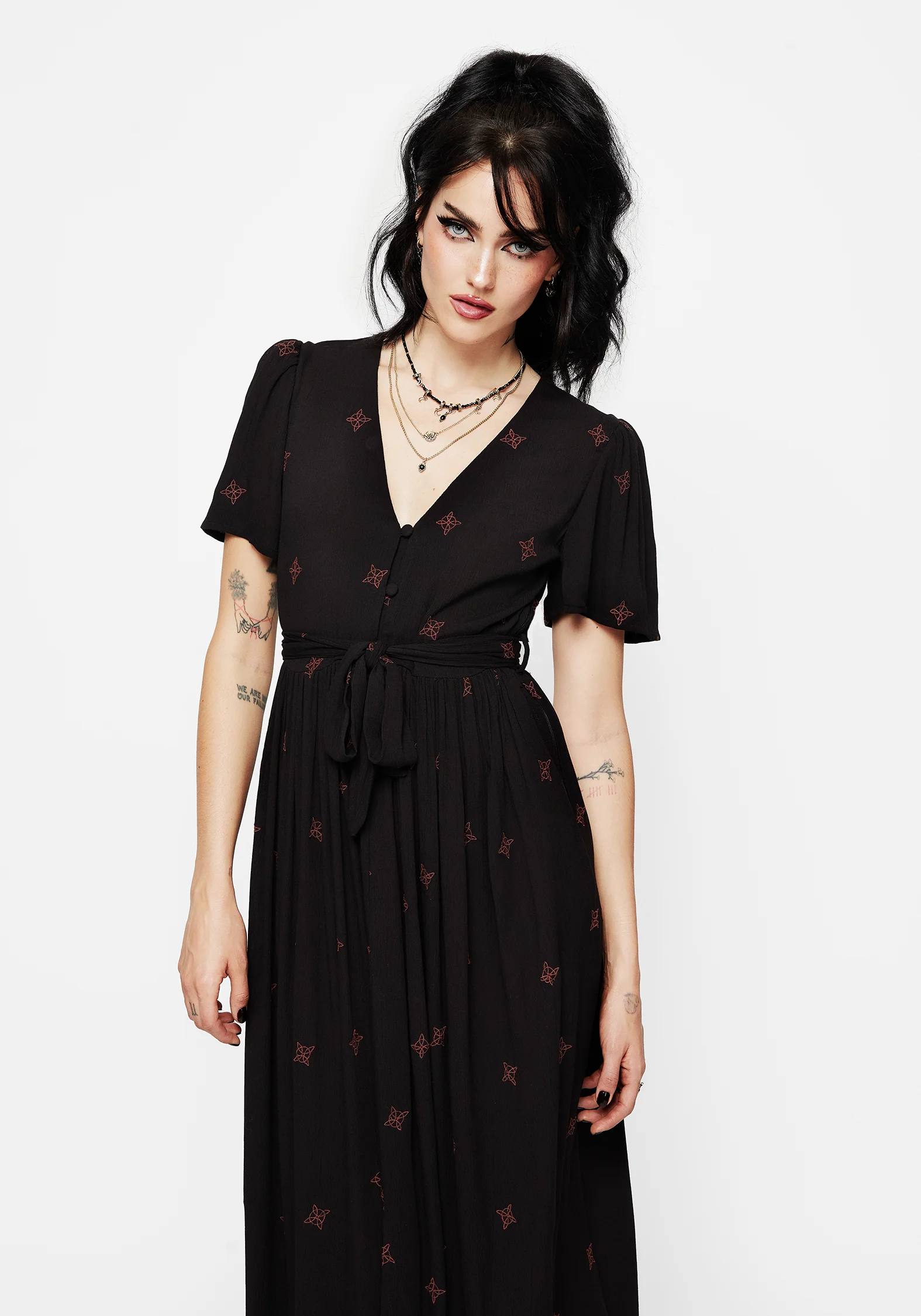 Sublime Witches Knot Embroidered Button Up Midi Dress - Image 6