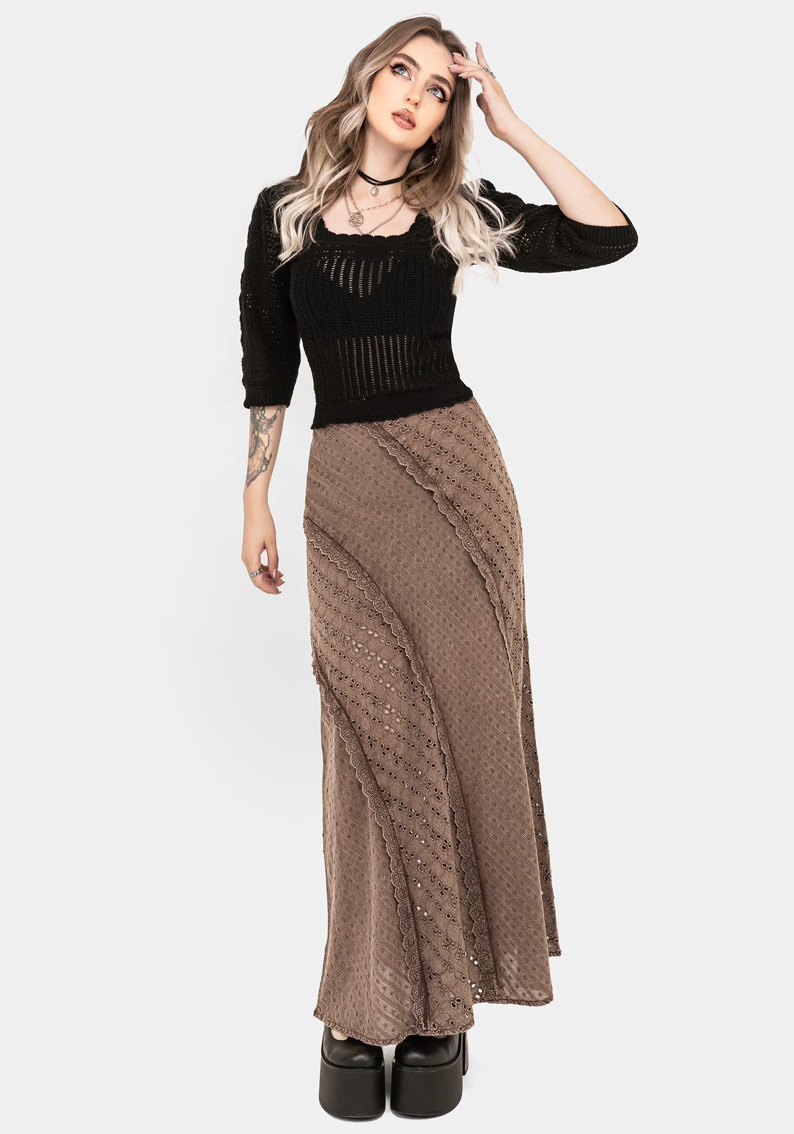 Summerisle Cotton Broderie Detail Midaxi Skirt - Image 7