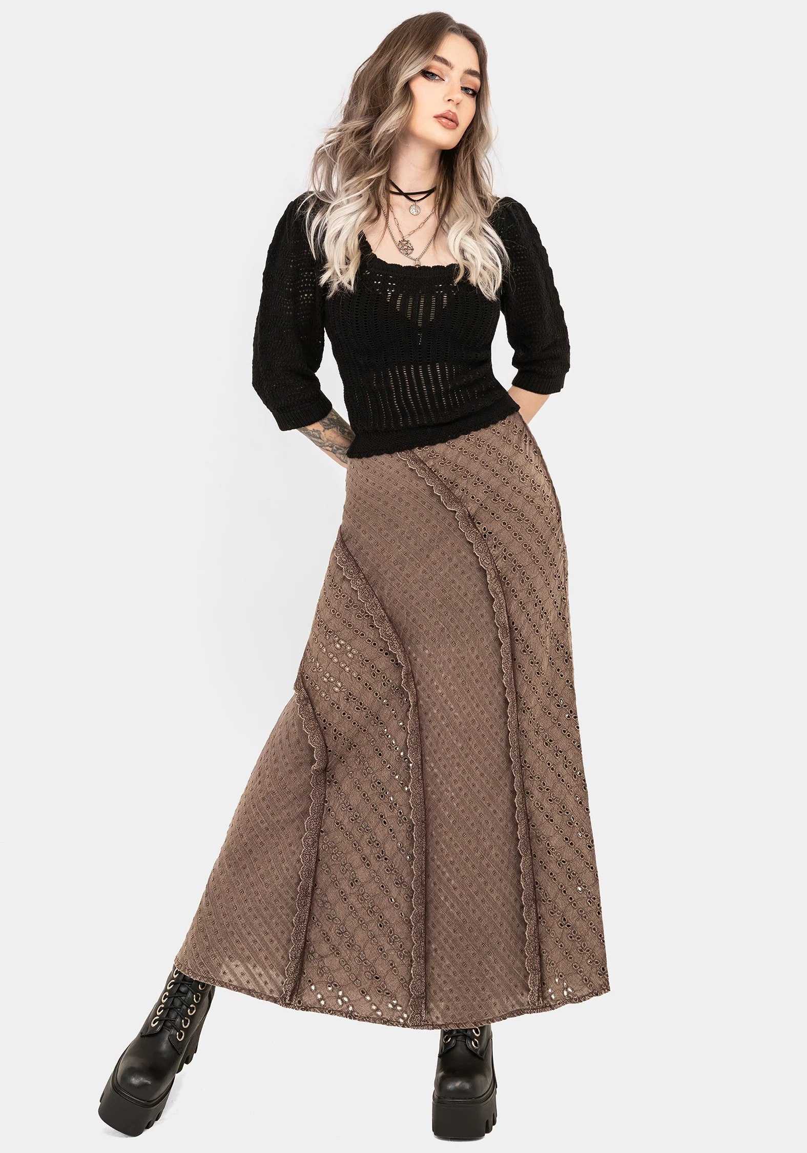 Summerisle Cotton Broderie Detail Midaxi Skirt - Image 8