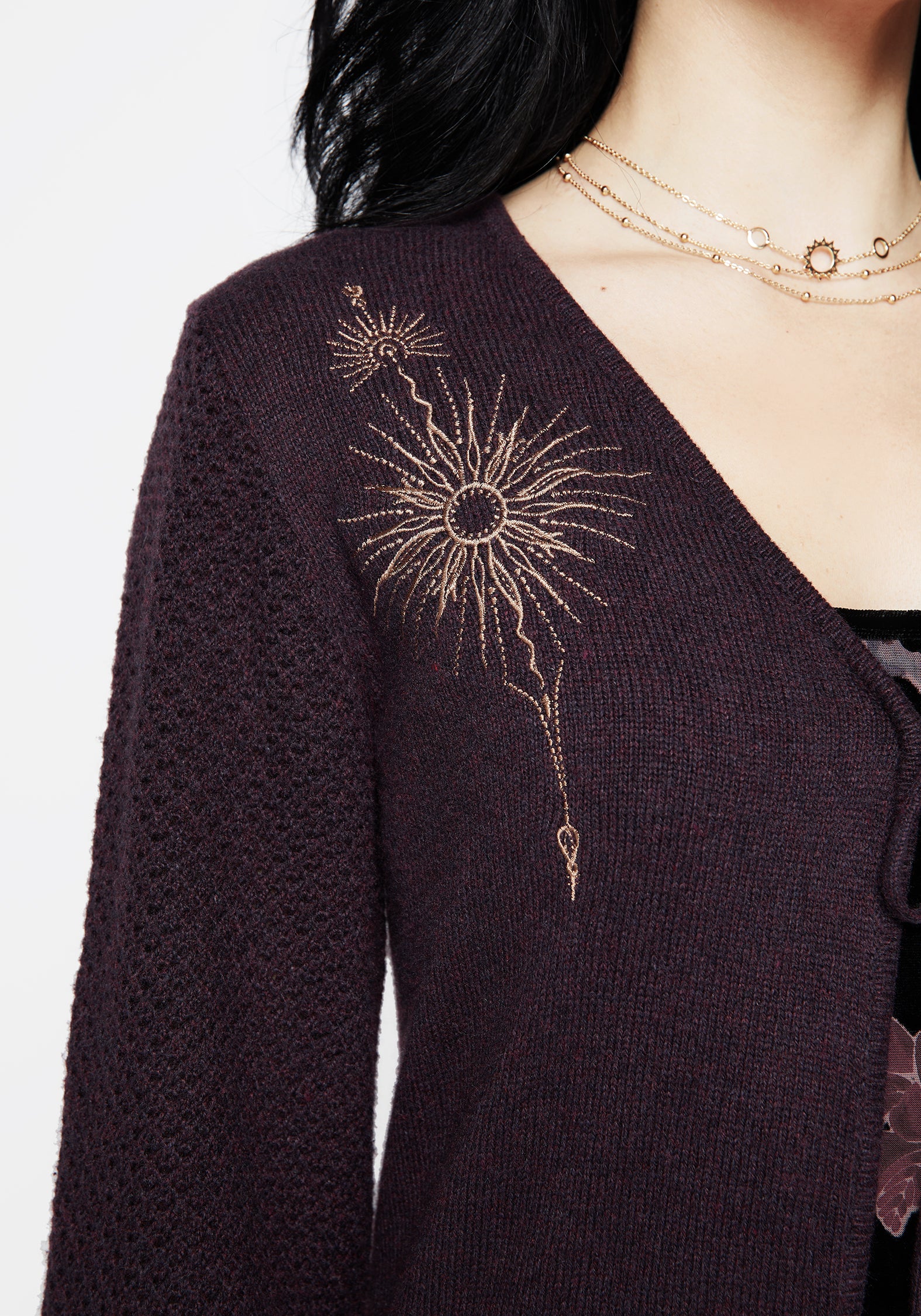Sunniva Embroidered Tie Front Longline Knit Cardigan - Image 4