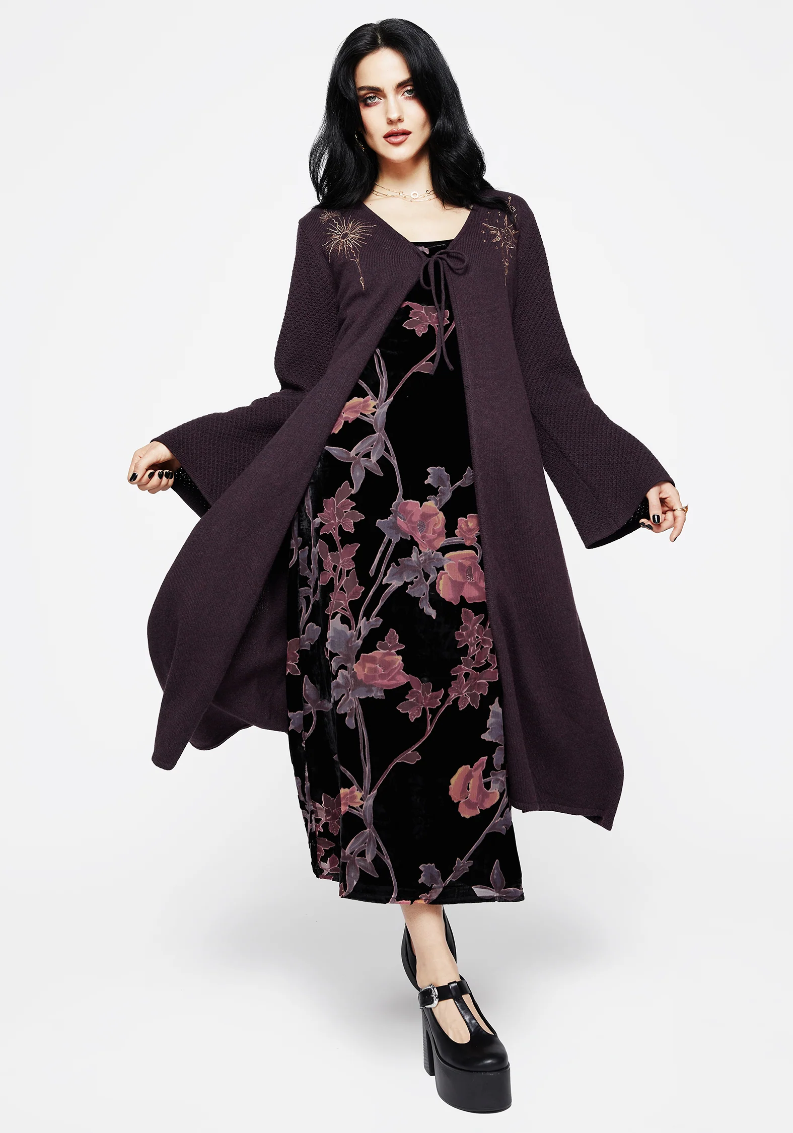 Sunniva Embroidered Tie Front Longline Knit Cardigan - Image 5