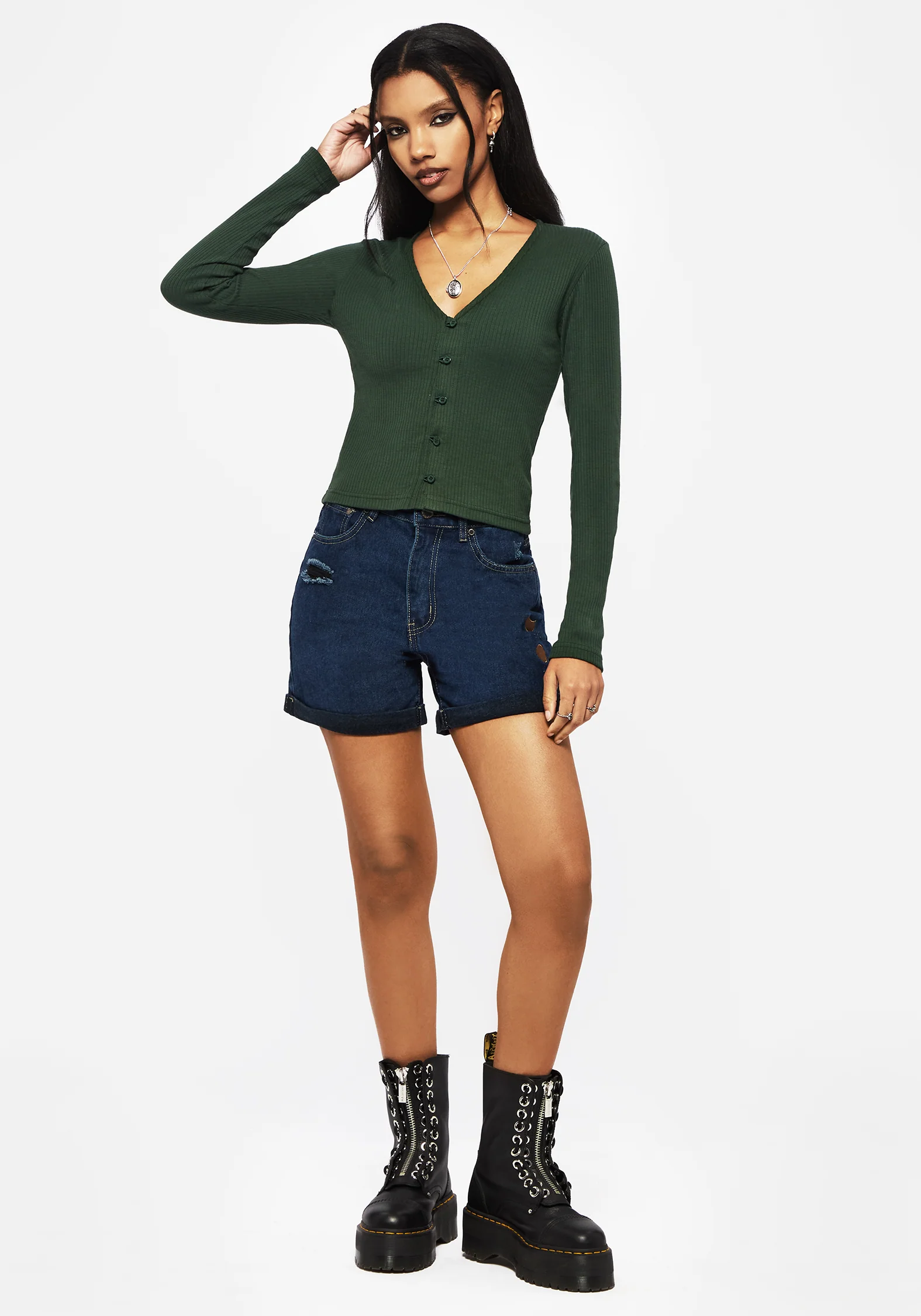 Surcantine Rib Button Up Long Sleeve Top - Image 5