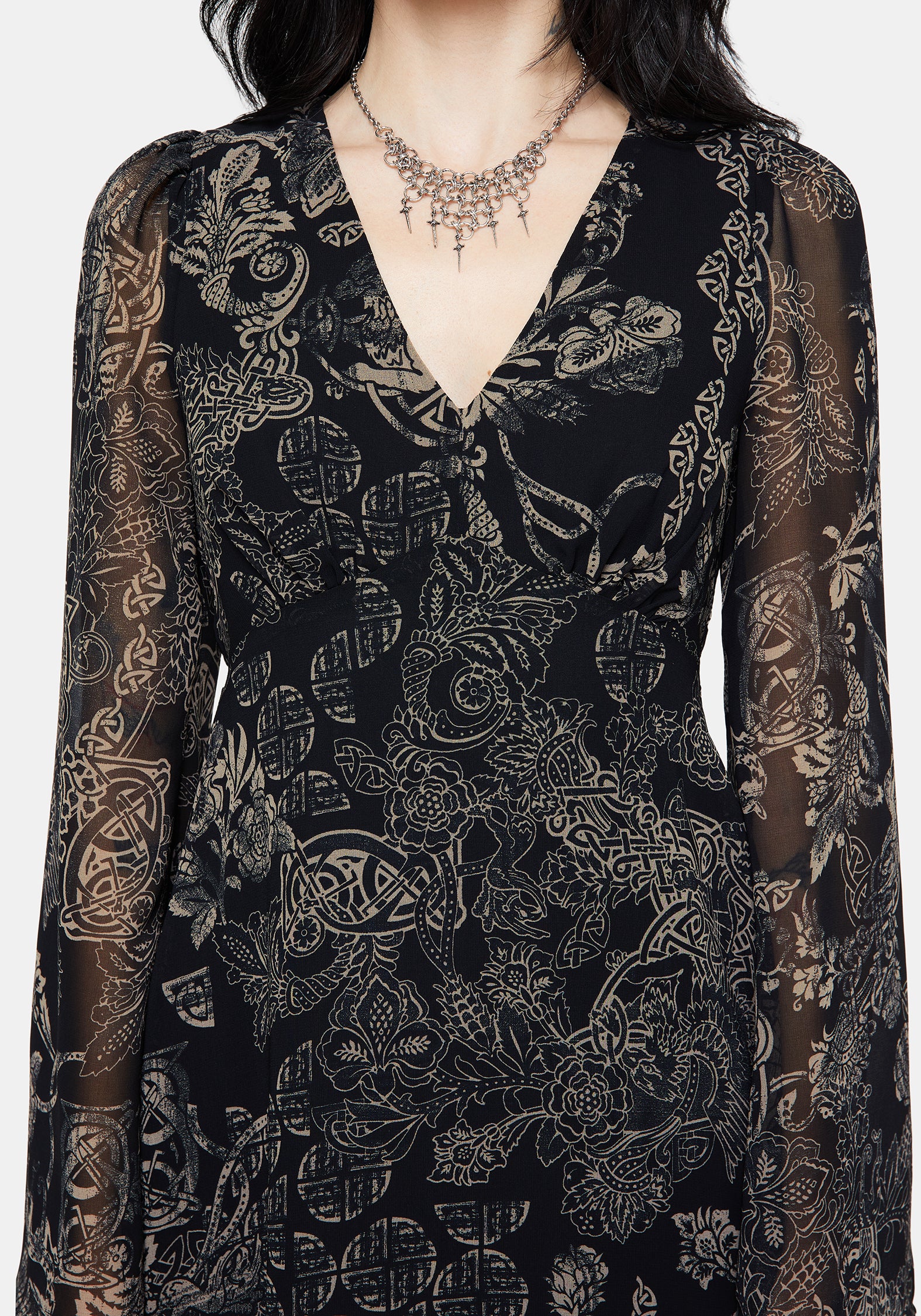 Surge Celtic Print Ruffle Neck Midi Dress - Image 2