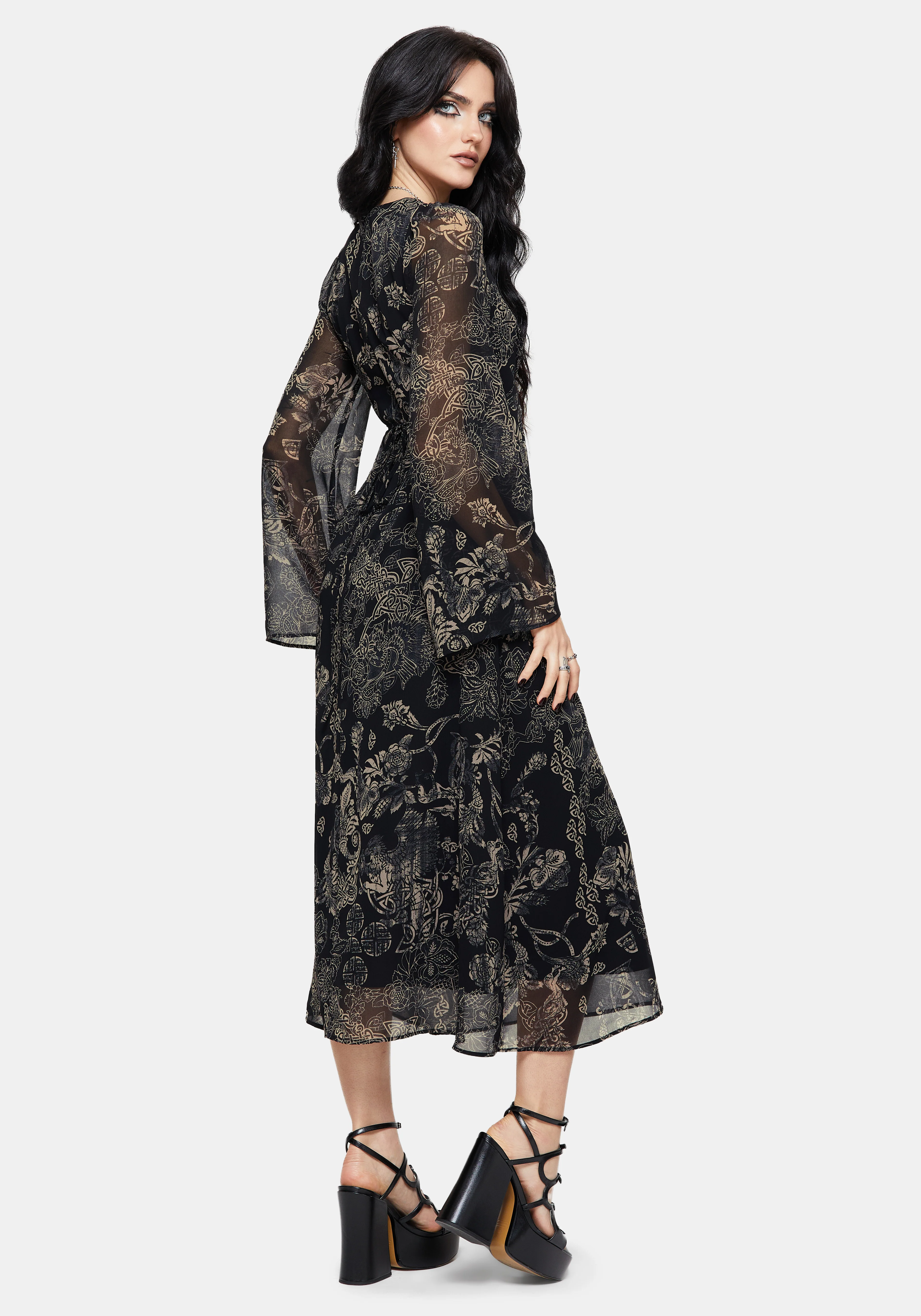 Surge Celtic Print Ruffle Neck Midi Dress - Image 3