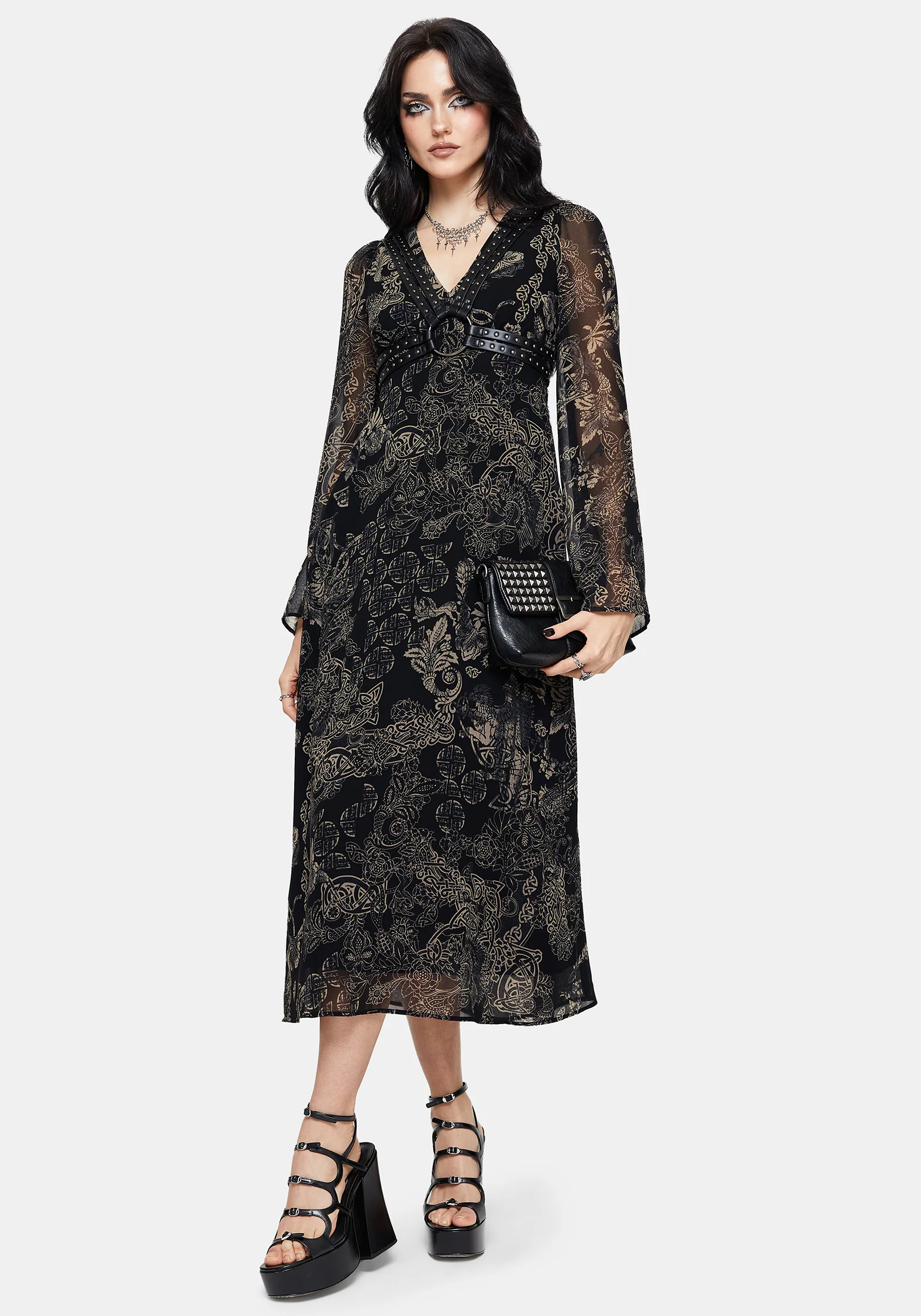 Surge Celtic Print Ruffle Neck Midi Dress - Image 6
