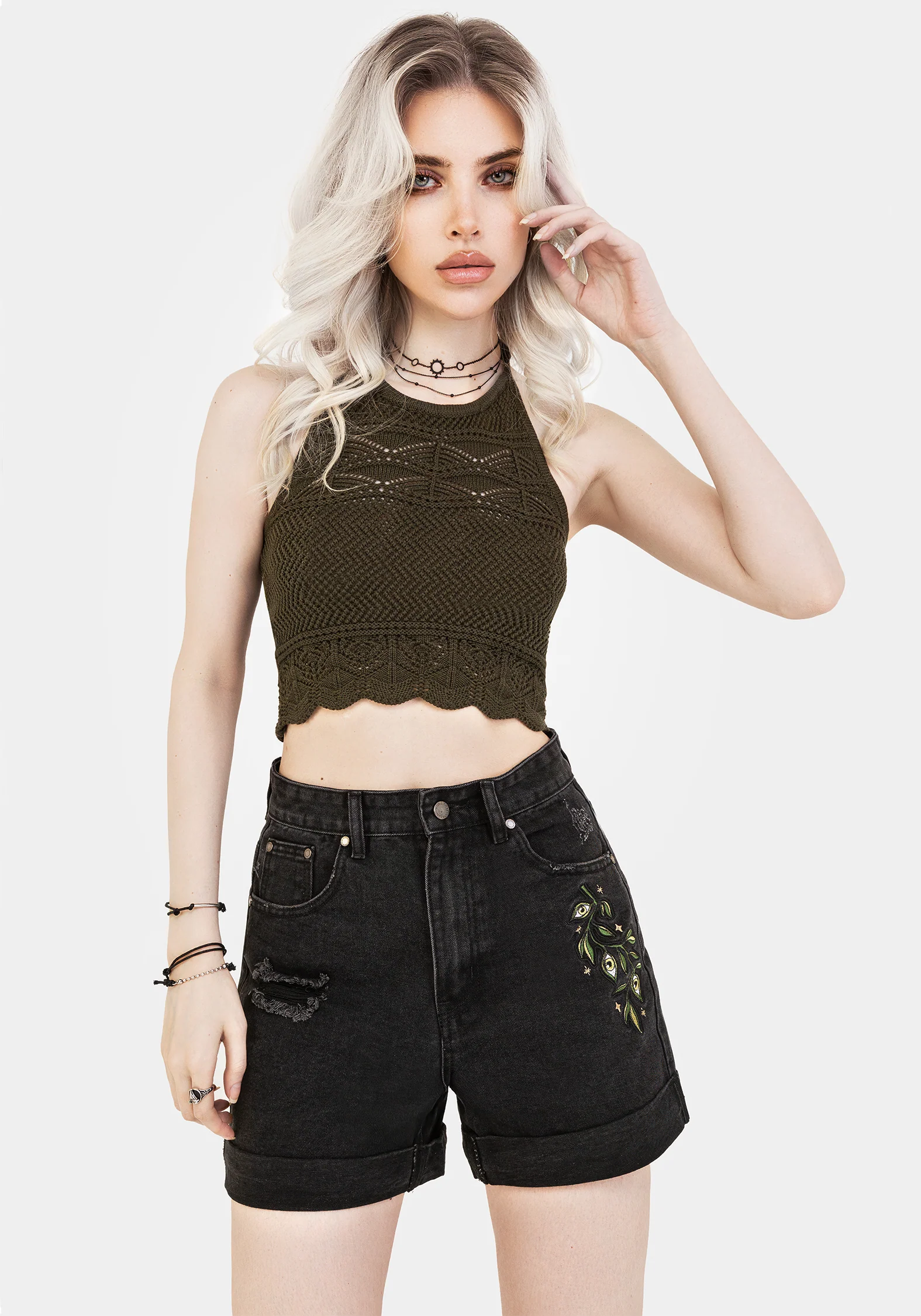 Swamplife Embroidered Denim Shorts - Image 5