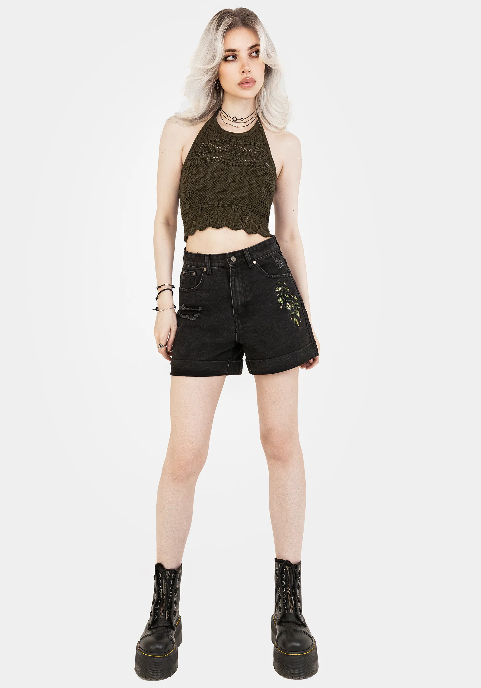 Swamplife Embroidered Denim Shorts - Image 7