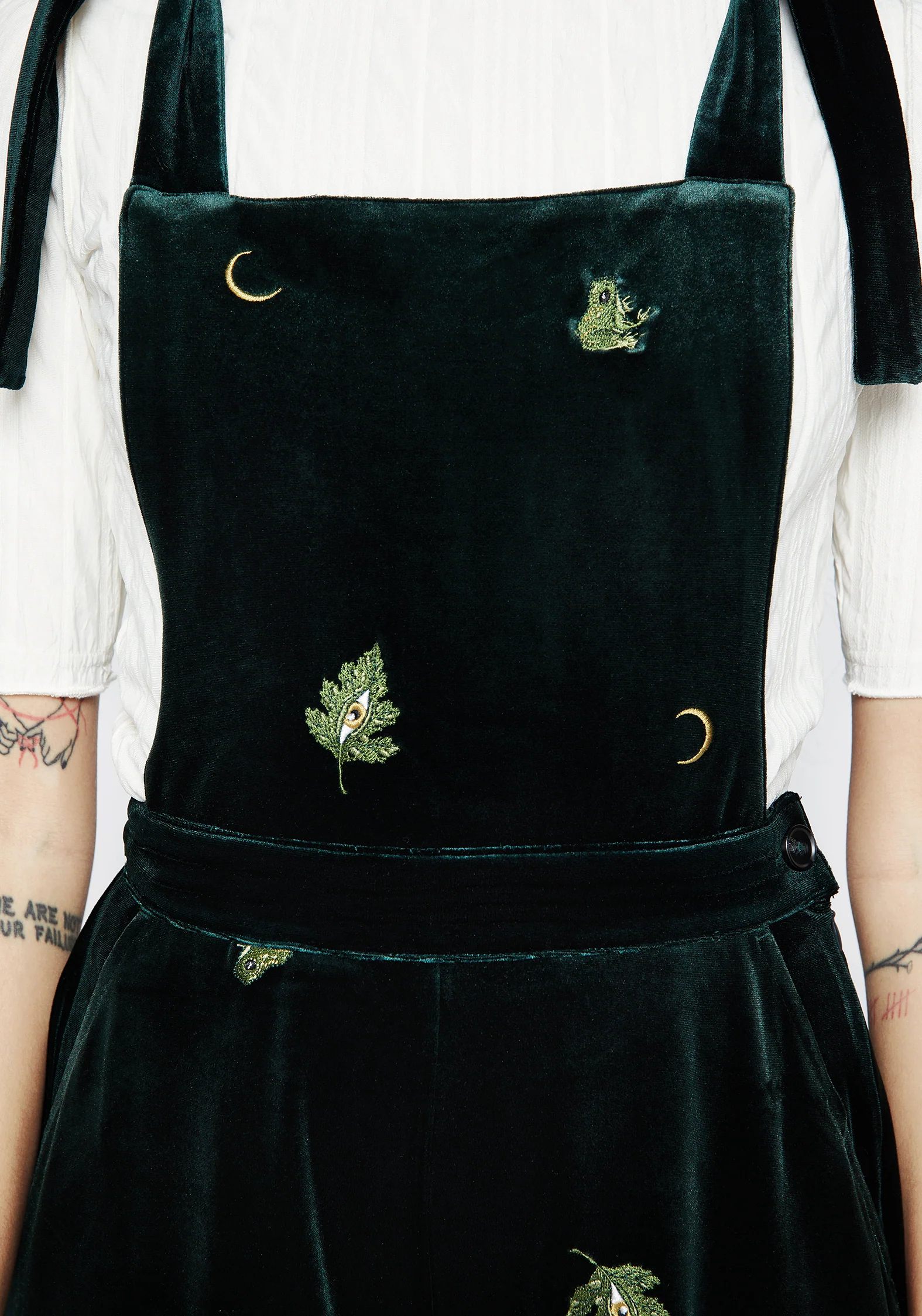 Swamplife Frog Embroidered Velour Wide Leg Dungarees - Image 2