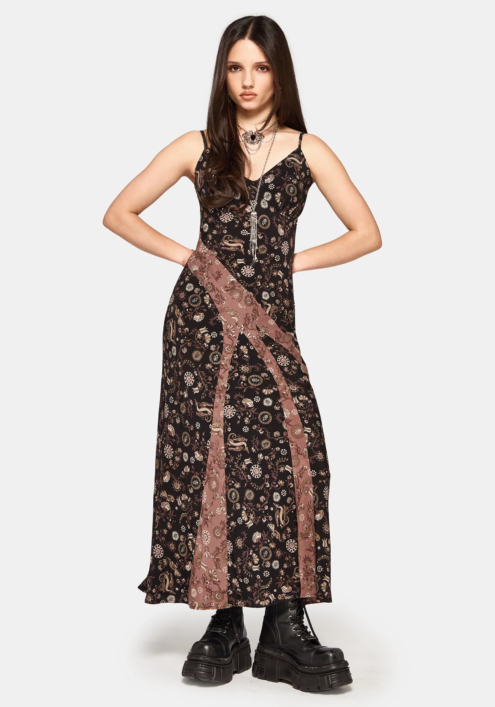 Sylra Ditsy Folk Spliced Print Asymmetric Cami Midaxi Dress - Image 2