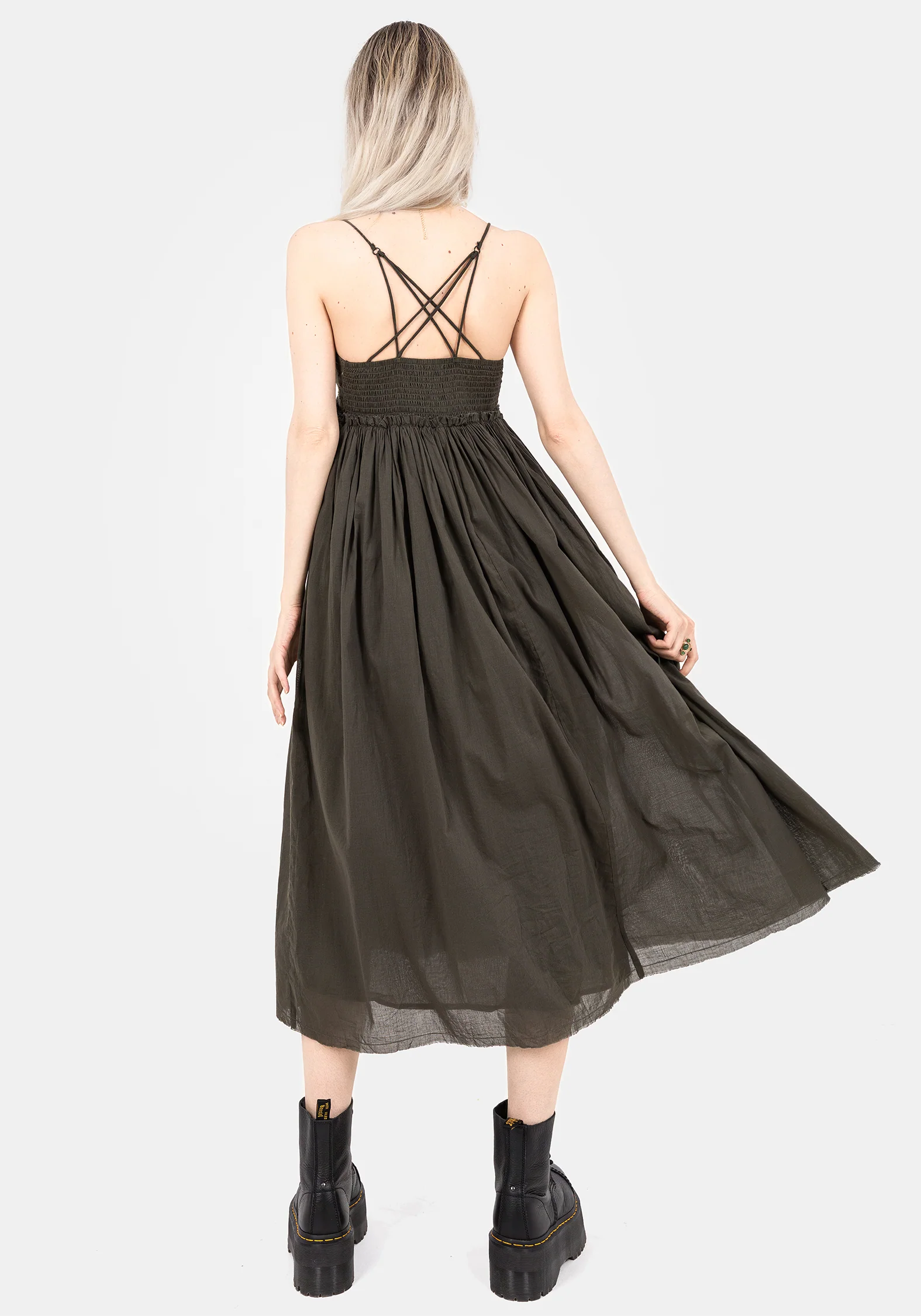 Thyme Cotton Plunge Neck Cami Midi Dress - Image 3