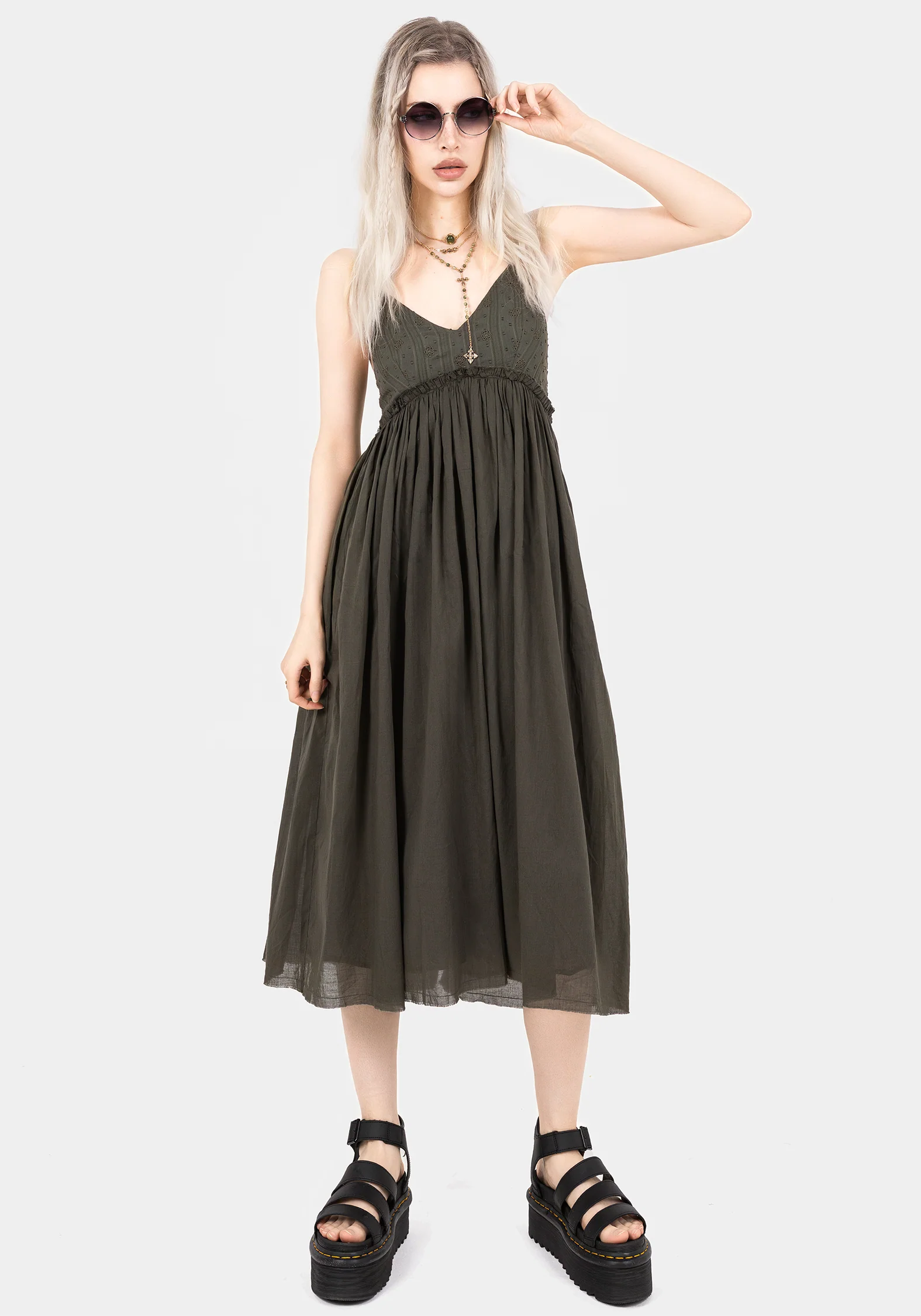 Thyme Cotton Plunge Neck Cami Midi Dress - Image 4