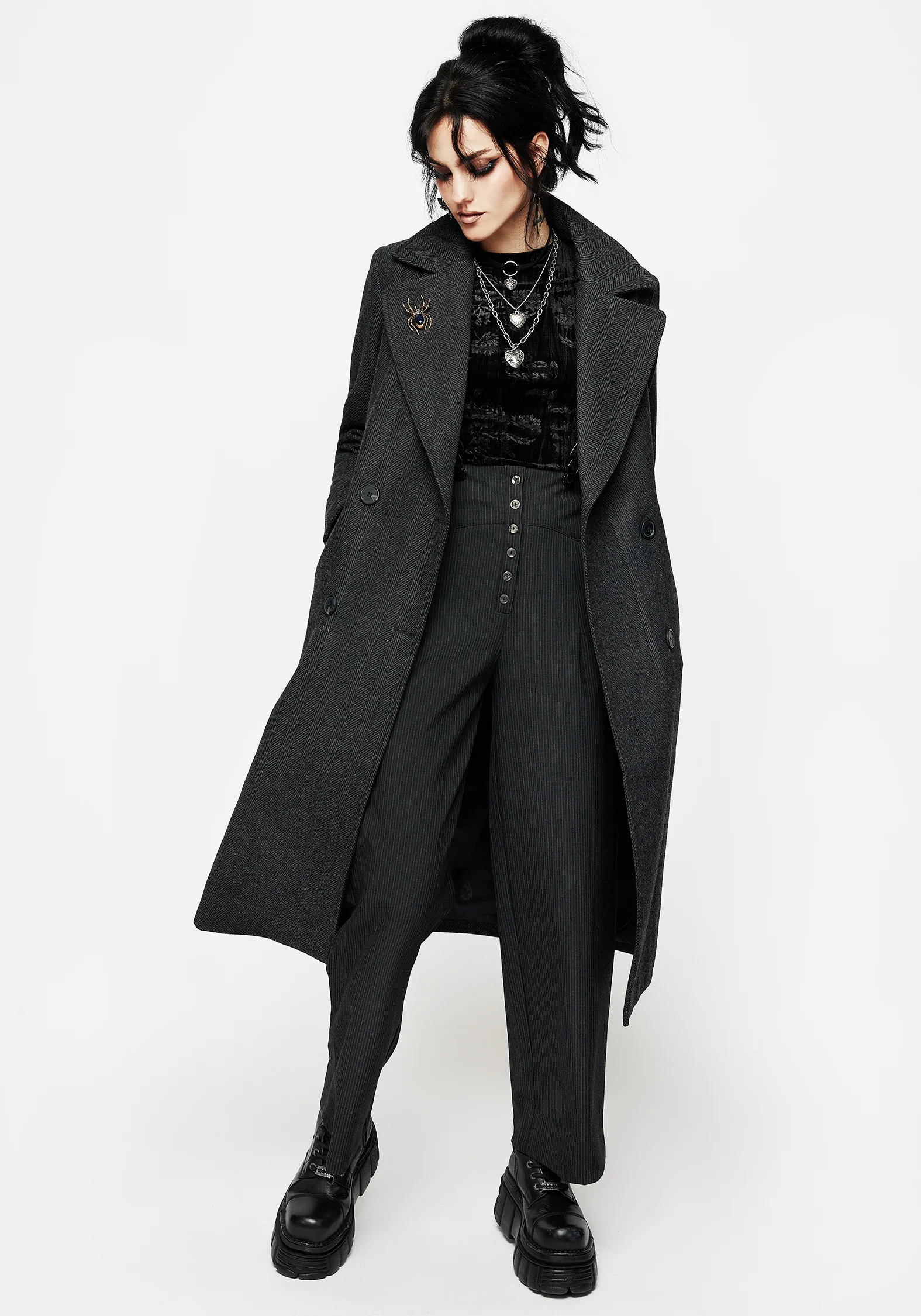 Tilda High Waist Wide Leg Pinstripe Suspender Trousers - Image 6