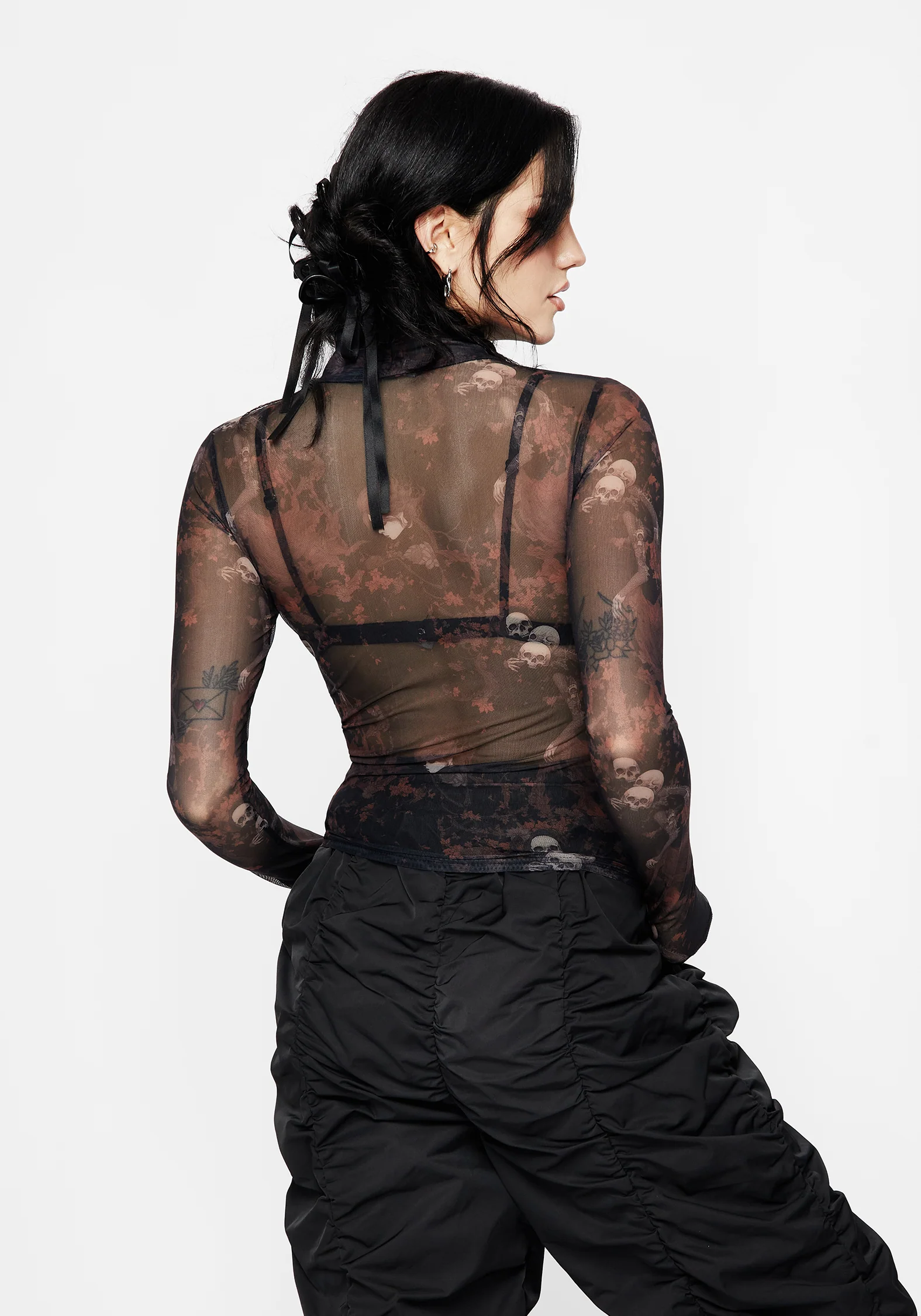 Underworld Printed Mesh High Neck Top - Image 3