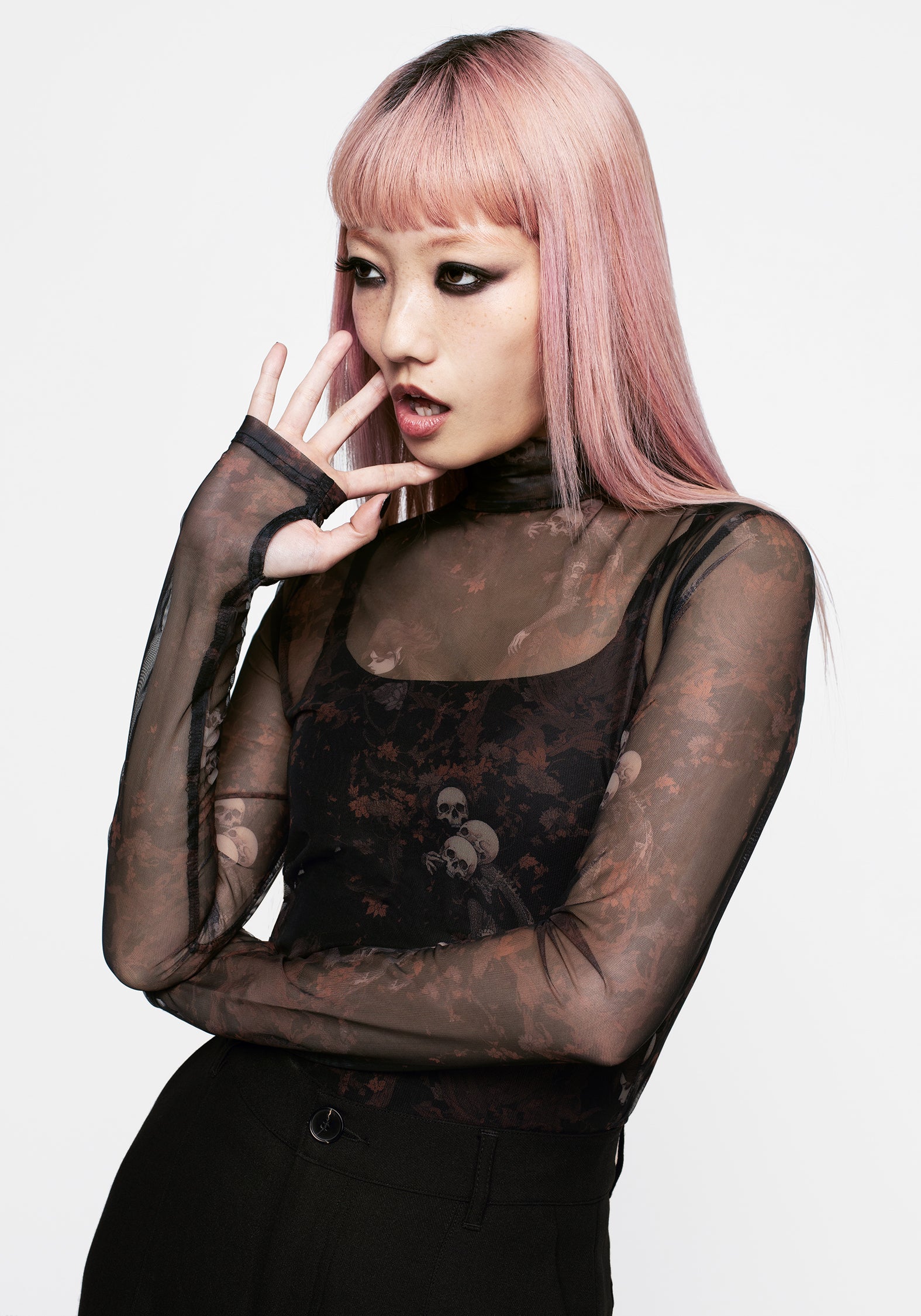 Underworld Printed Mesh High Neck Top - Image 6