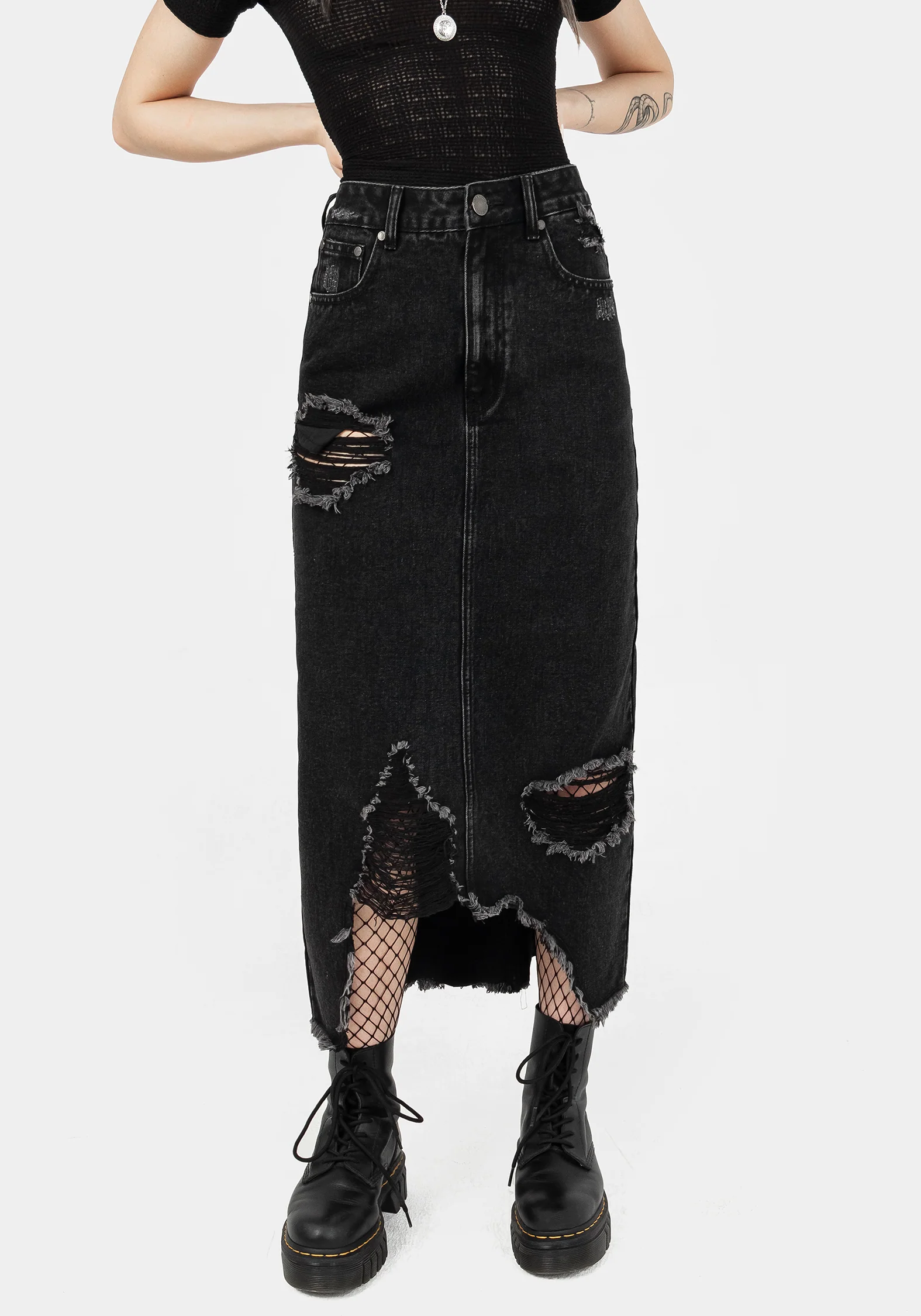 Ursula Distressed Denim Midaxi Skirt