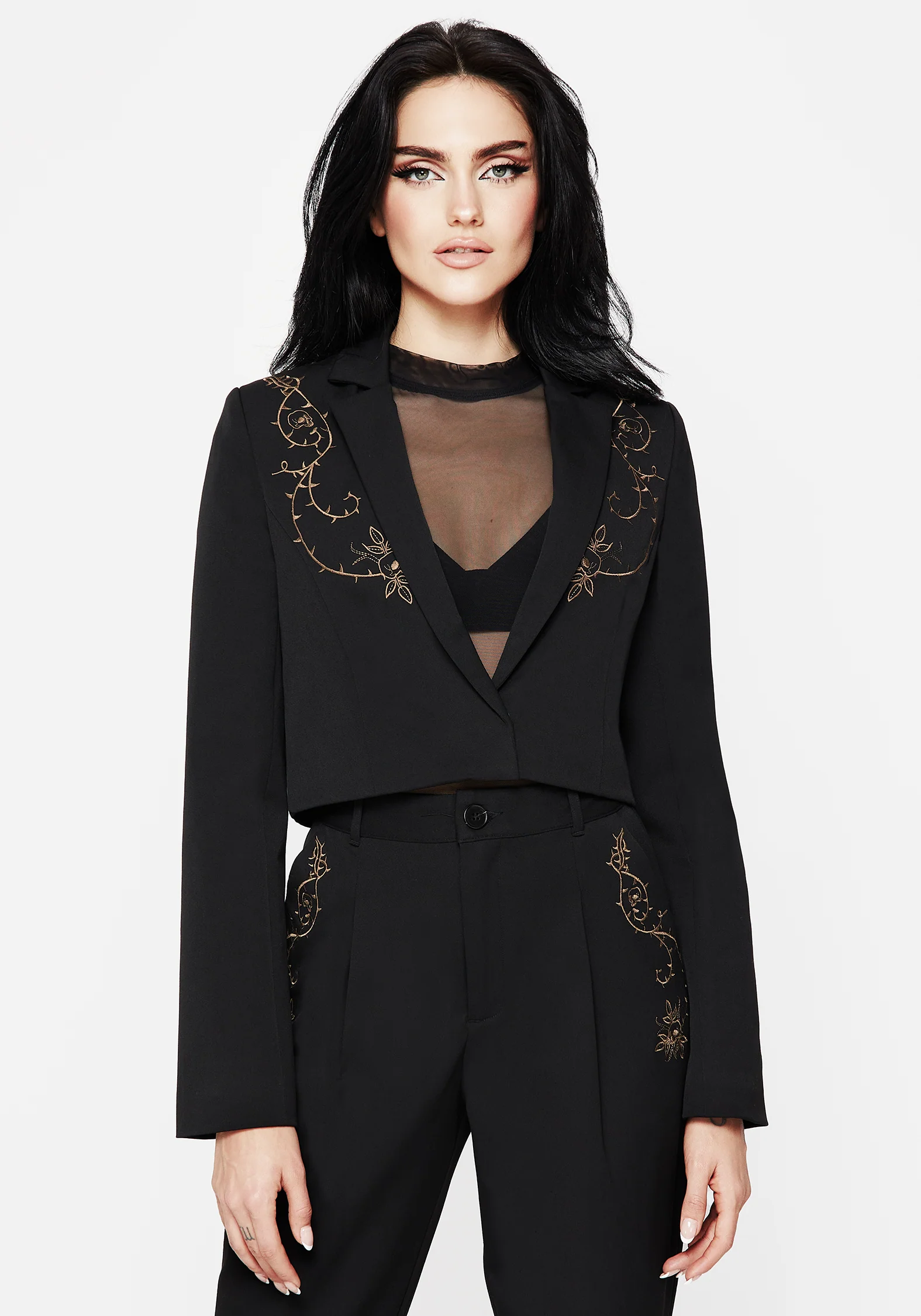 Vanitas Thorn Embroidered Crop Blazer