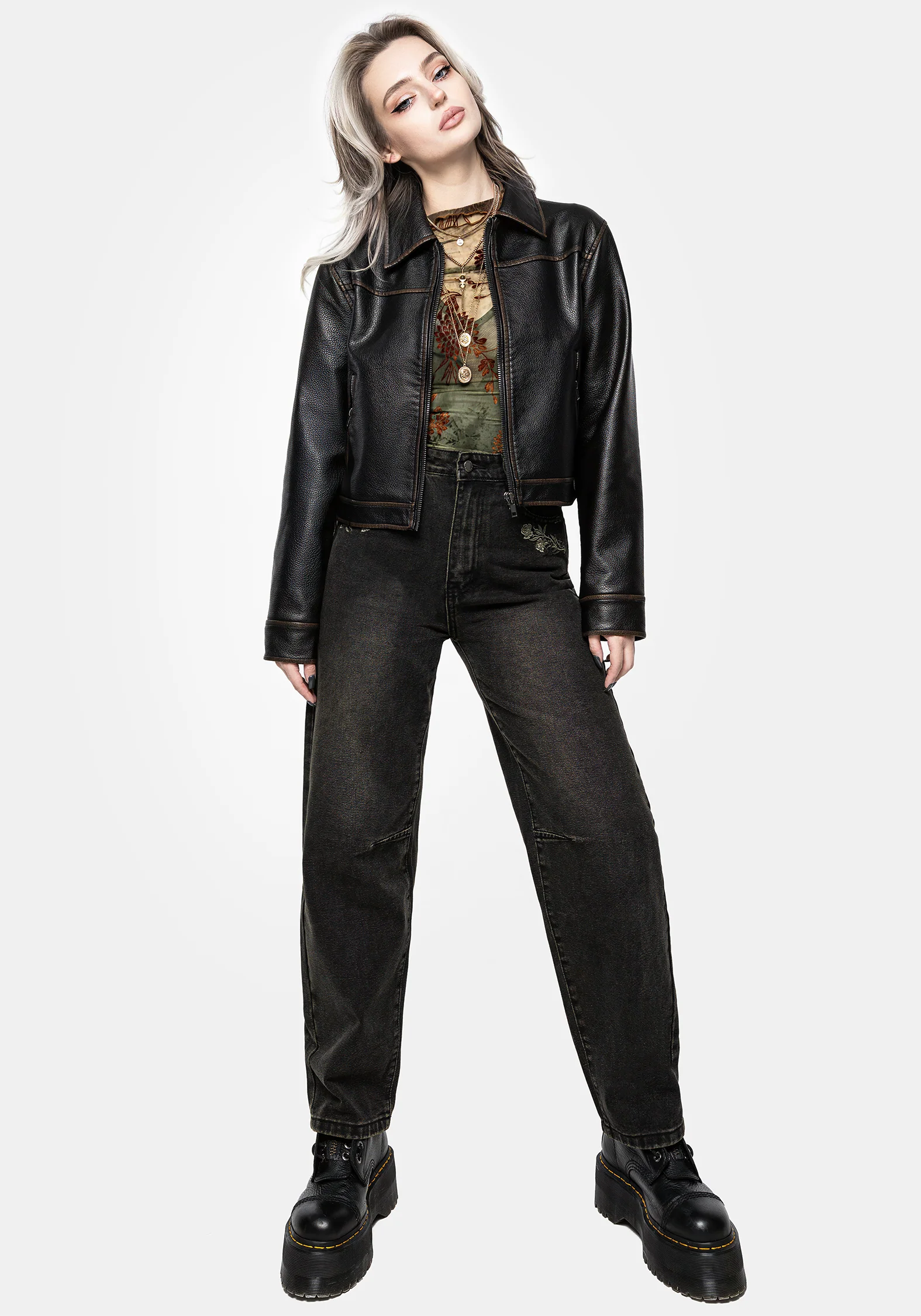 Veltha Floral Embroidered Denim Barrel Leg Jeans - Image 5