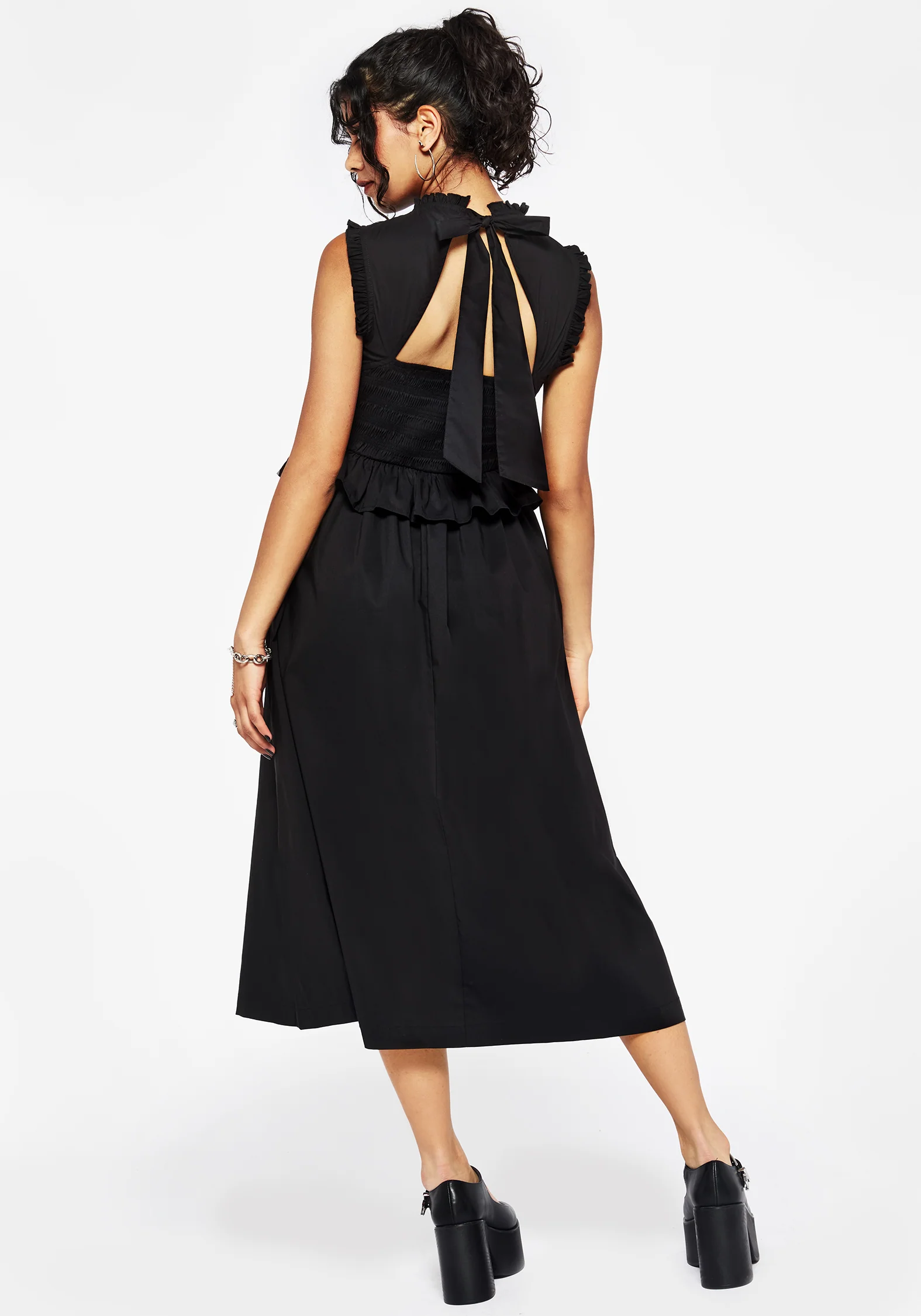 Veronica Cotton Smocked Bodice Bow Detail Midi Dress - Image 3