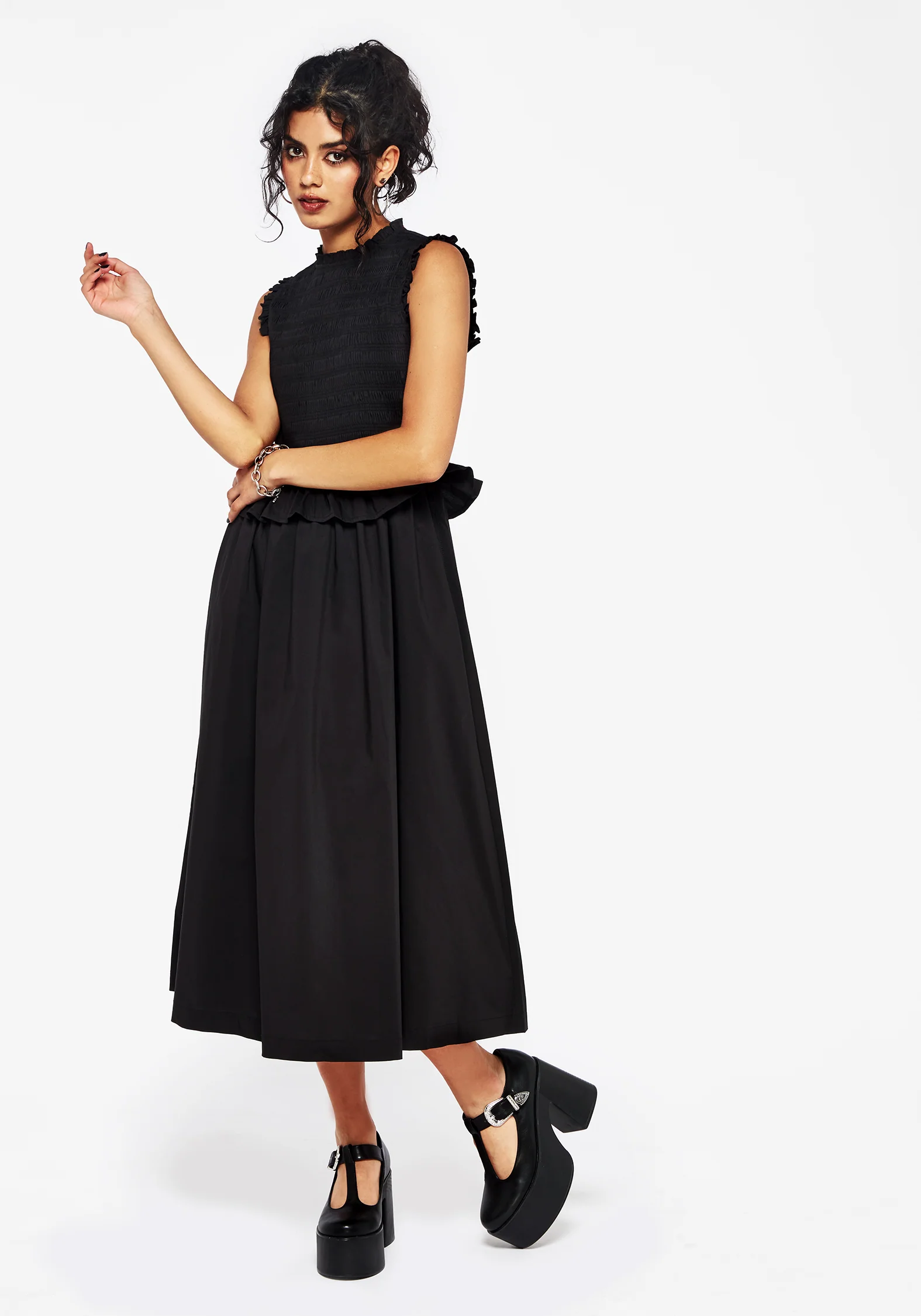 Veronica Cotton Smocked Bodice Bow Detail Midi Dress - Image 5