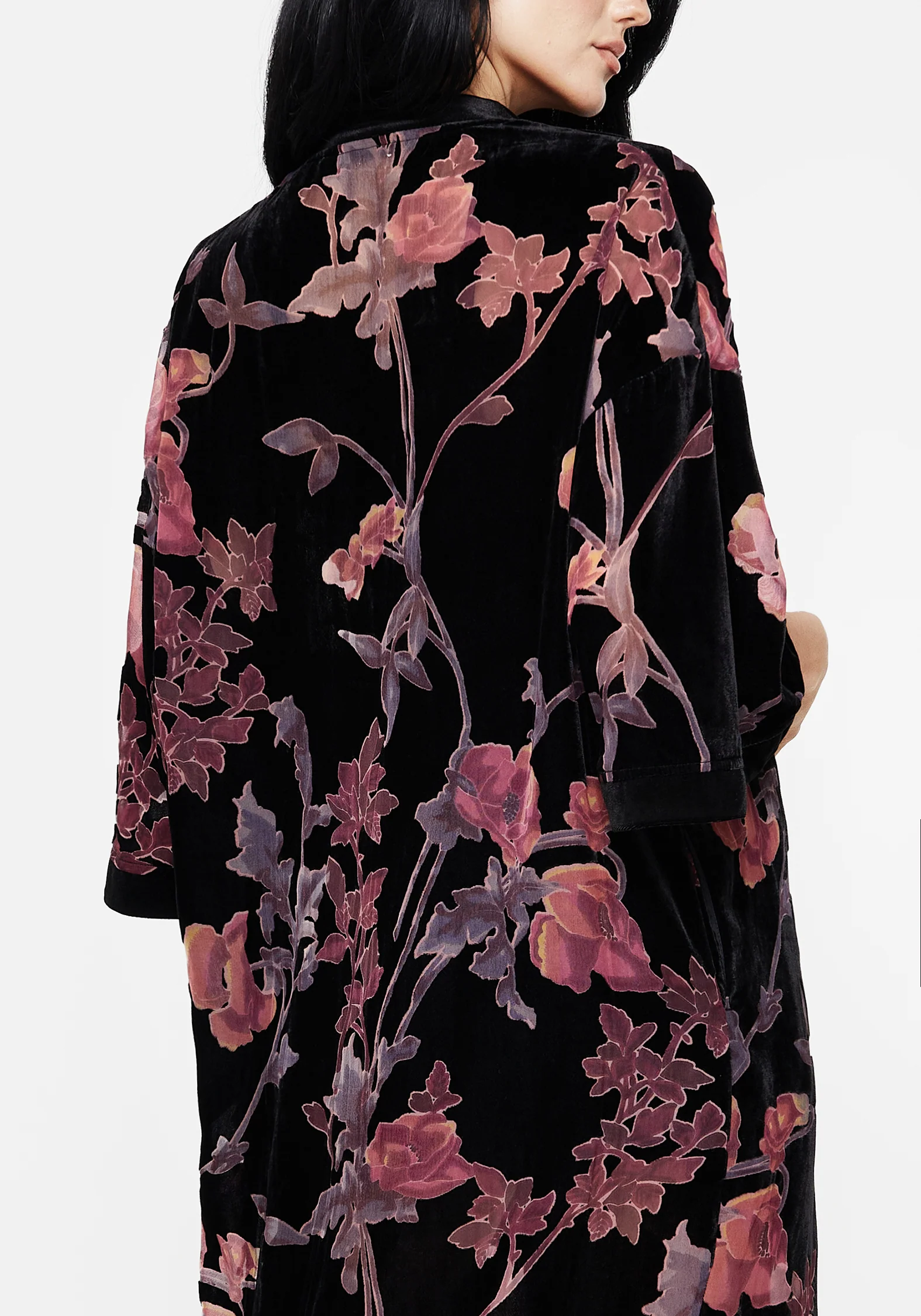 Waterlily Burnout Fringe Trim Longline Kimono - Image 2
