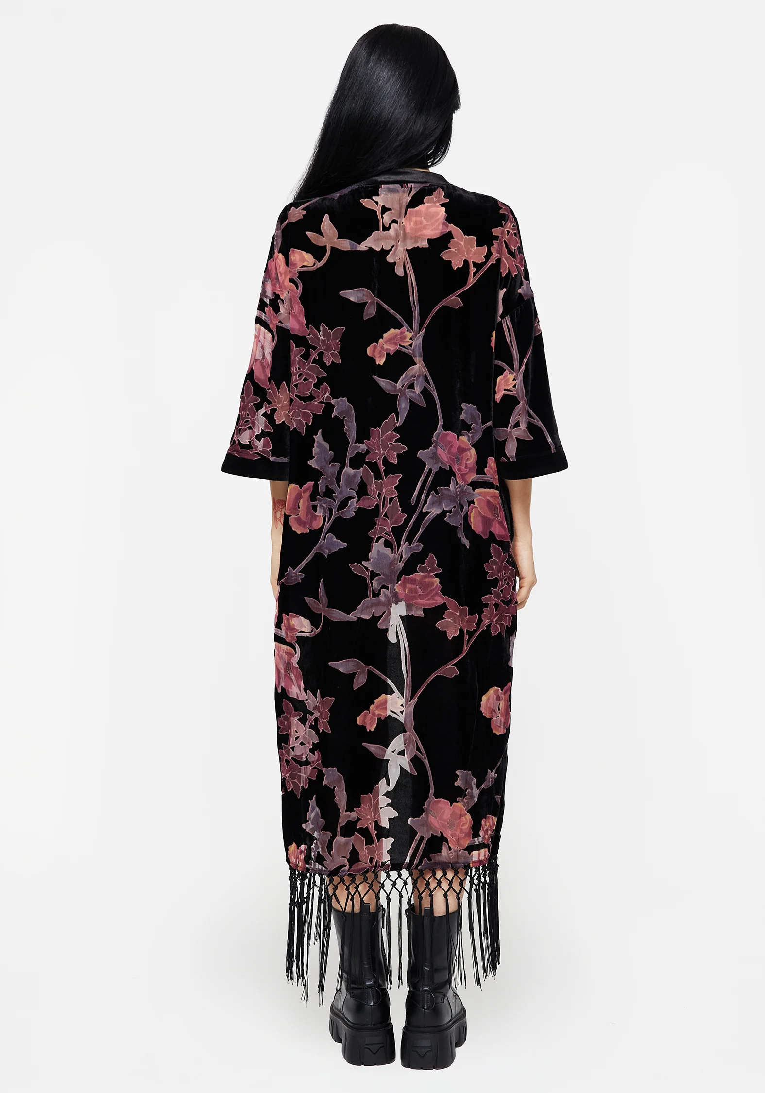 Waterlily Burnout Fringe Trim Longline Kimono - Image 4