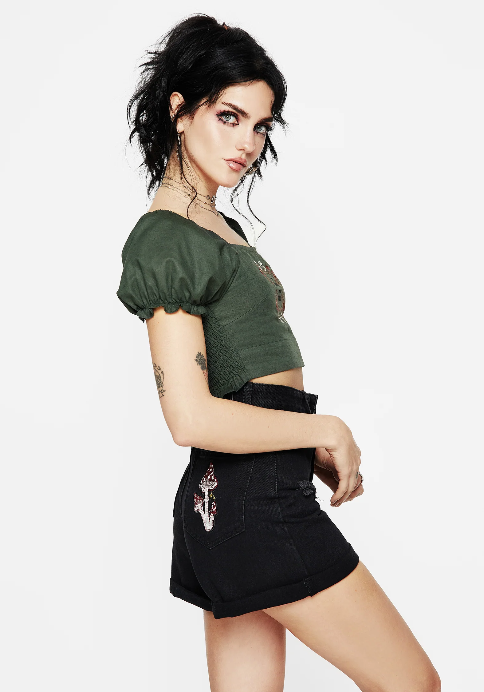 Whisper Embroidered Linen-Blend Smock Crop Top - Image 5