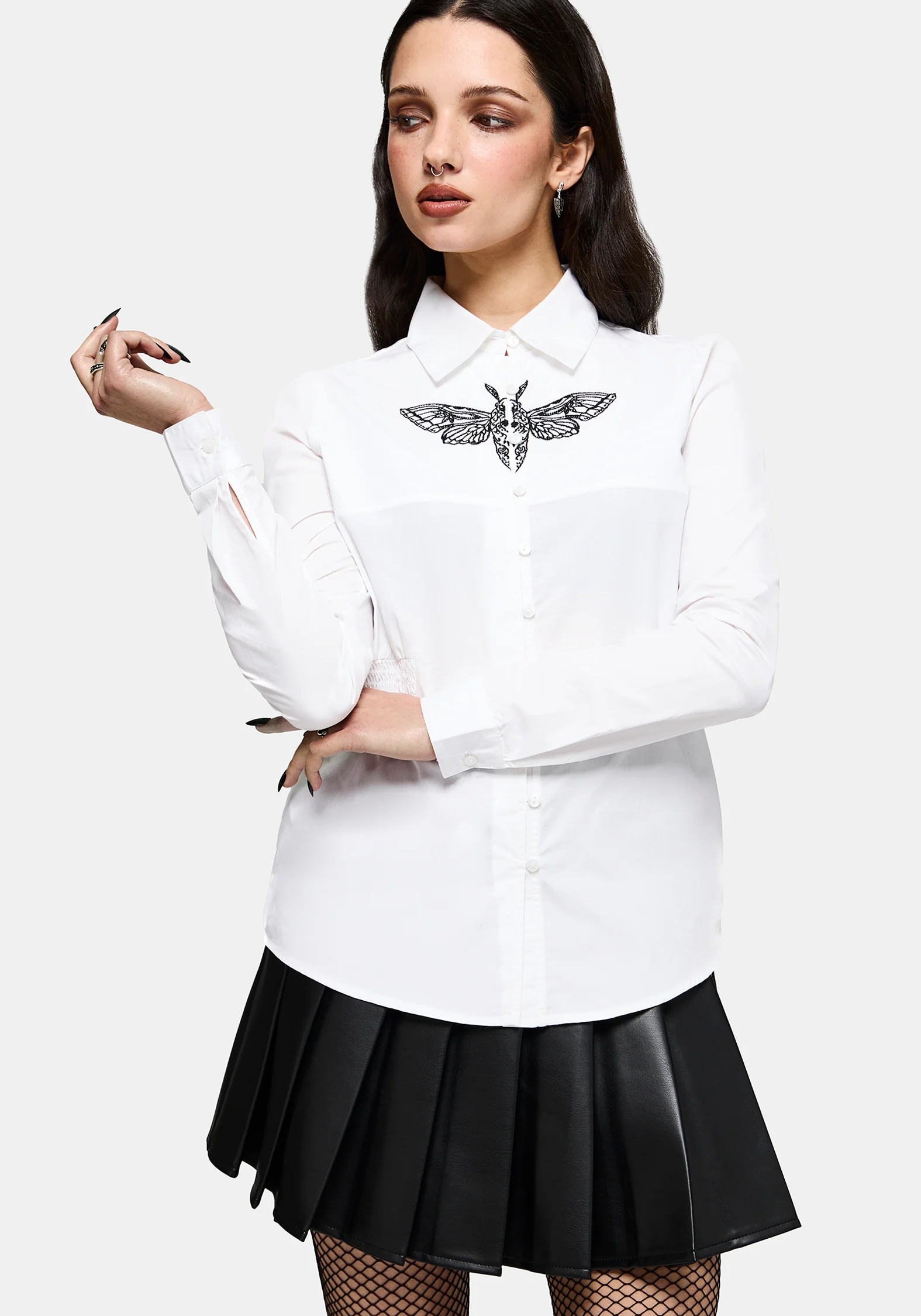 Wispette Moth Embroidered Poplin Fitted Shirt - Image 4