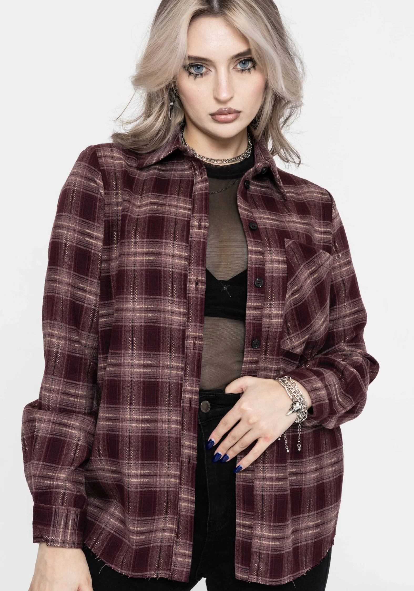 Wren Burgundy Check Oversized Shirt - Image 4