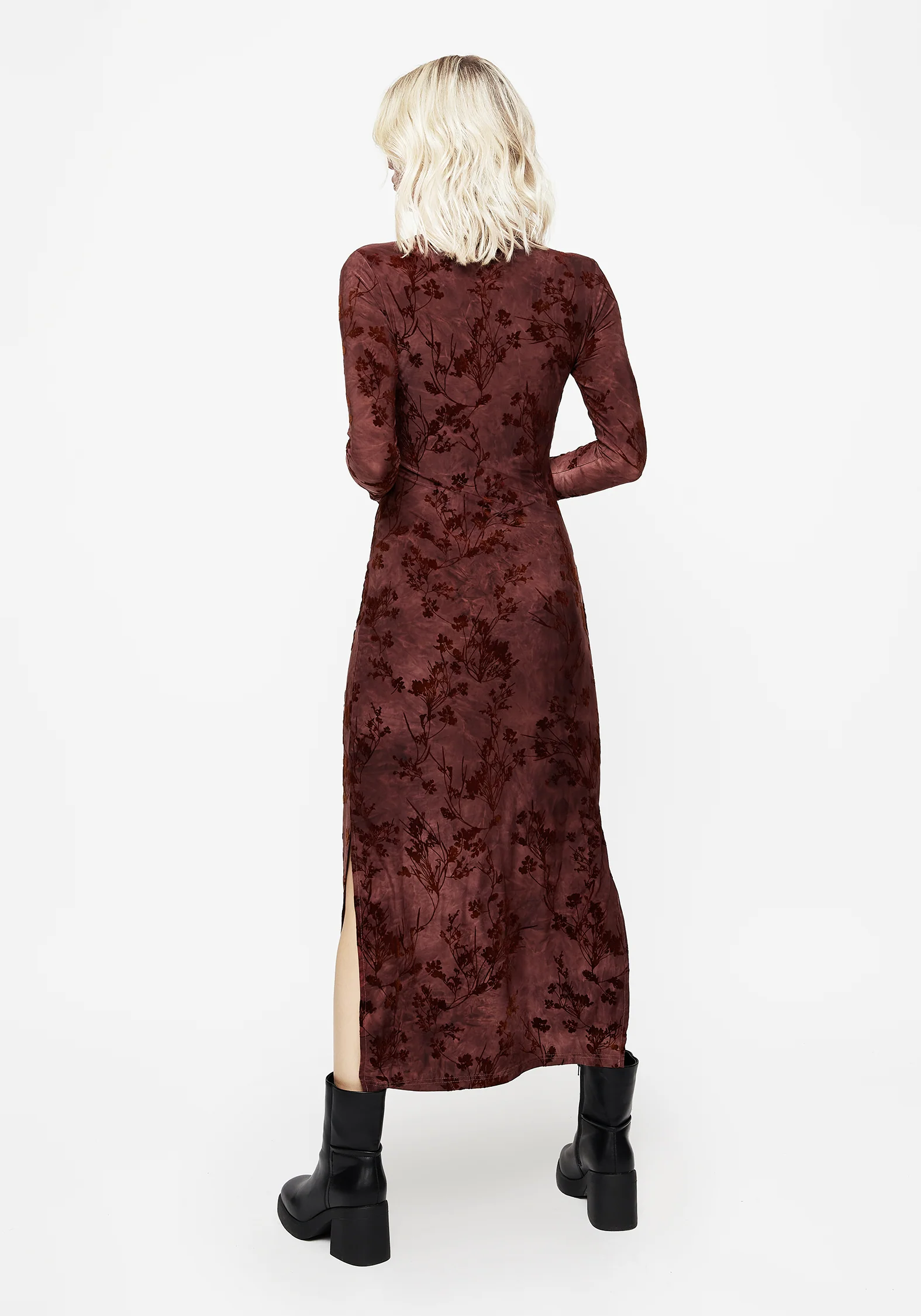 Wytchelm Flocked Velour Midaxi Dress - Red - Image 3