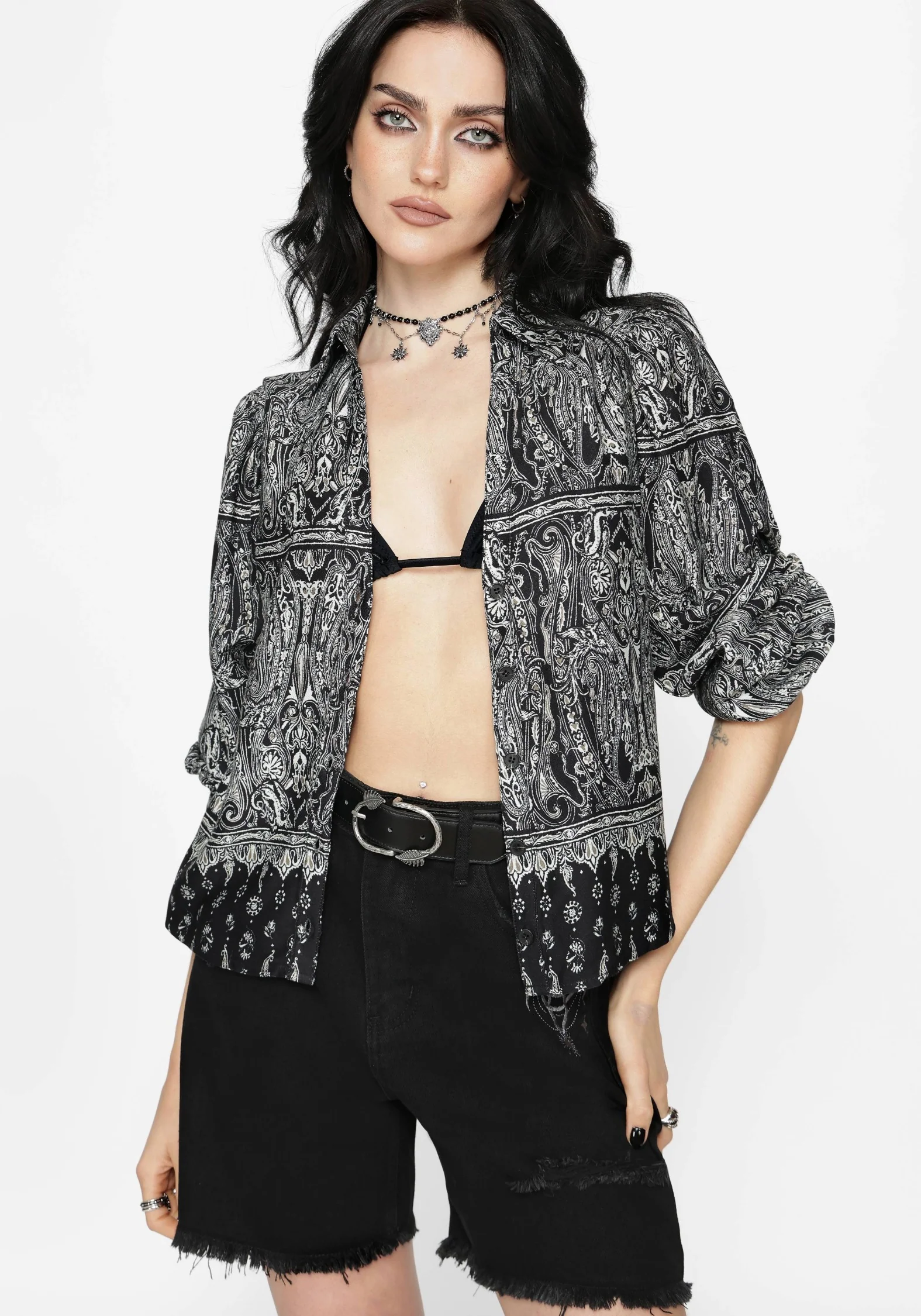 Zelira Paisley Print Open Collar Shirt - Image 2
