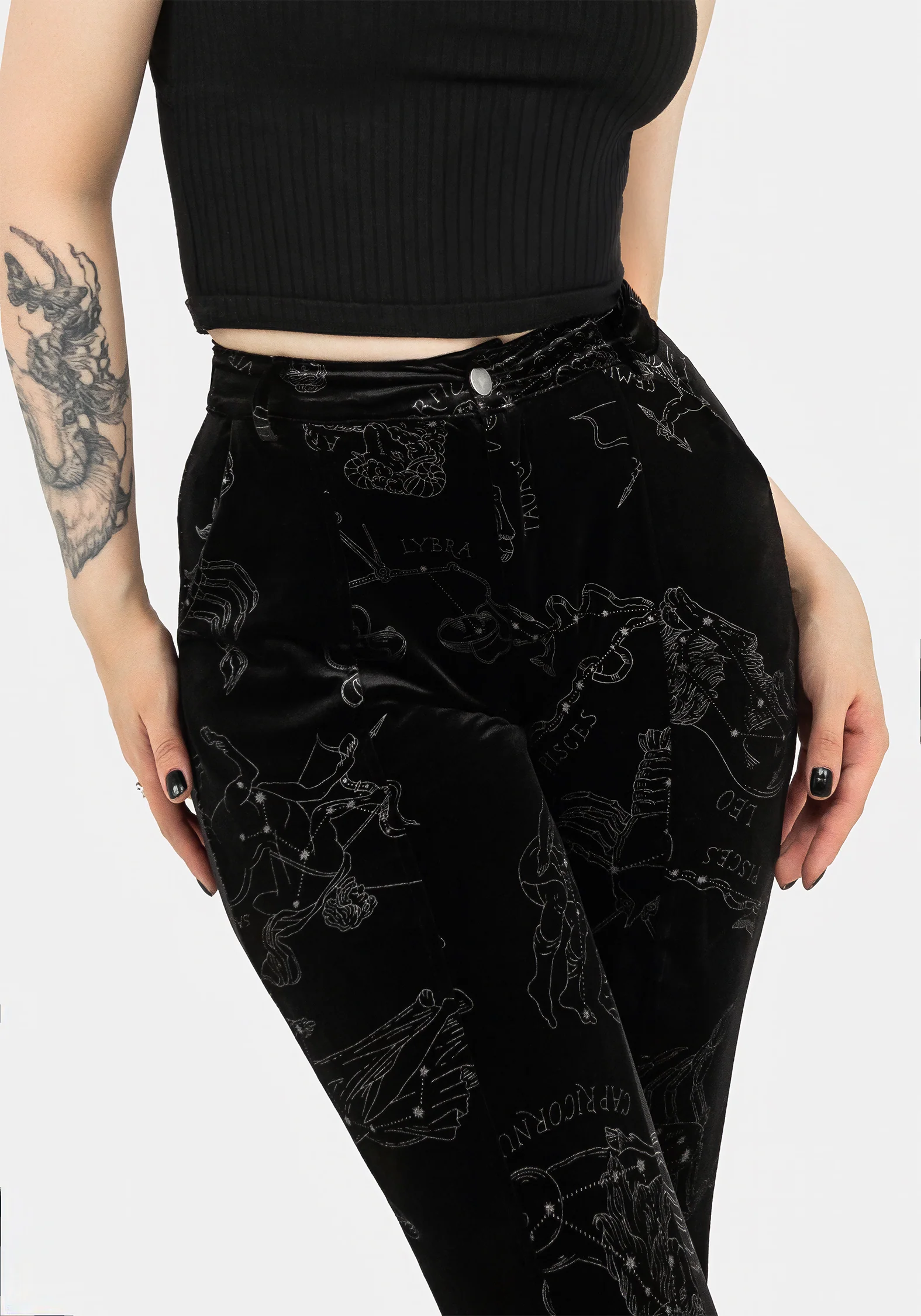 Zodiac Foil Print Split Slim Flare Trousers - Image 2